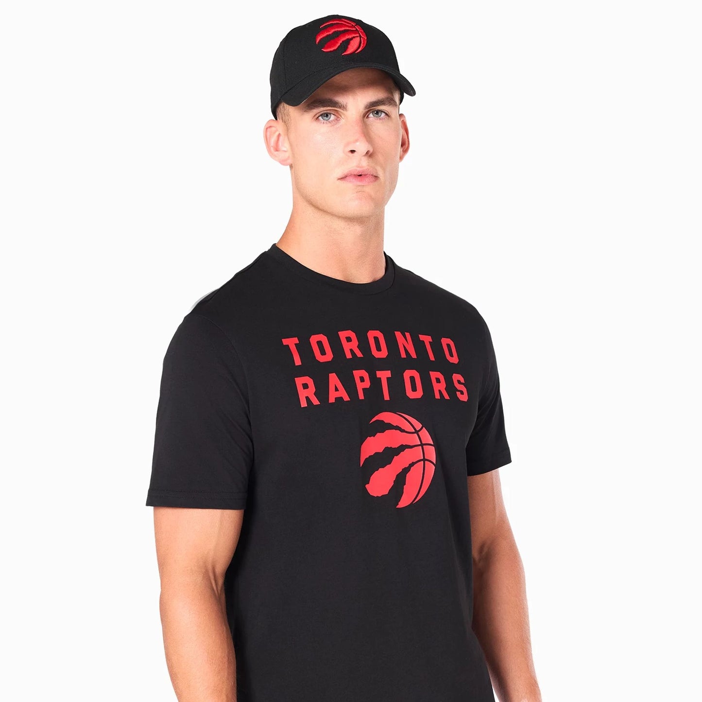 The Male model is wearing Toronto Raptors NBA Black T-Shirt 5