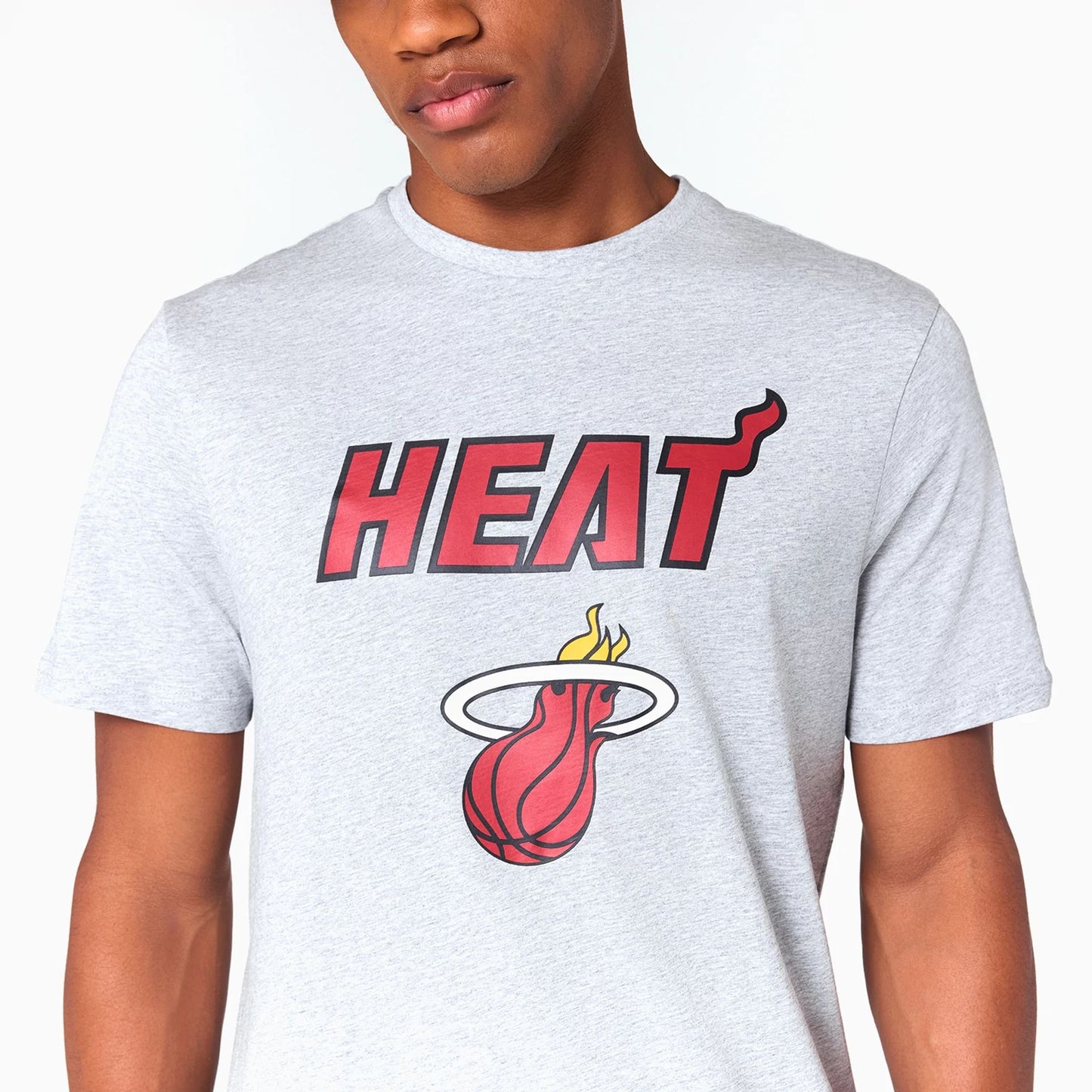 The Male model is wearing Miami Heat NBA Grey T-Shirt 2