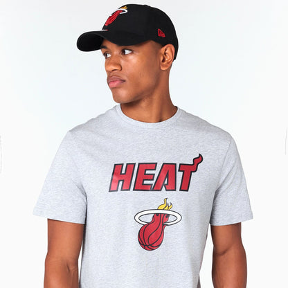 The Male model is wearing Miami Heat NBA Grey T-Shirt 5