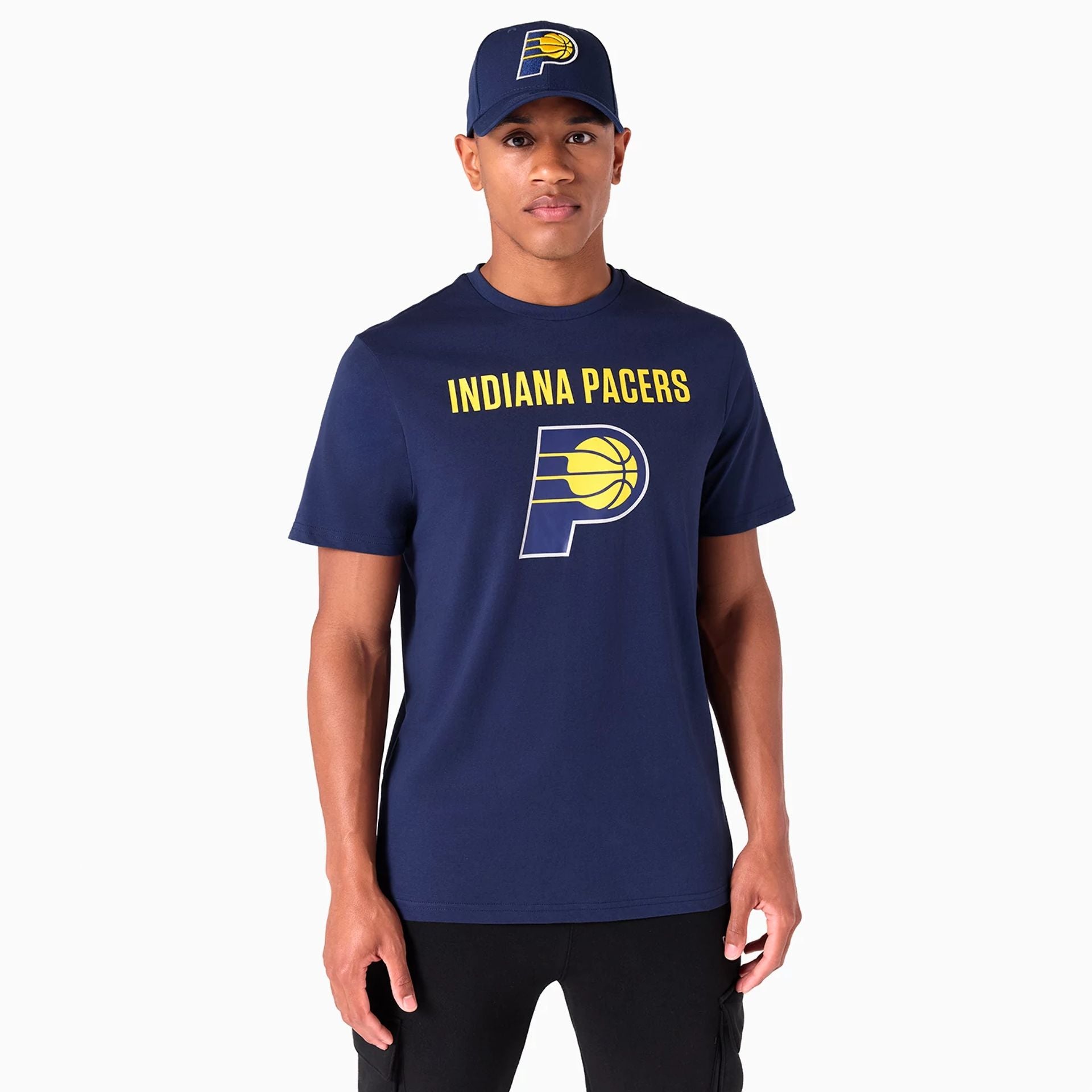 The Male model is wearing Indiana Pacers NBA Navy T-Shirt 1