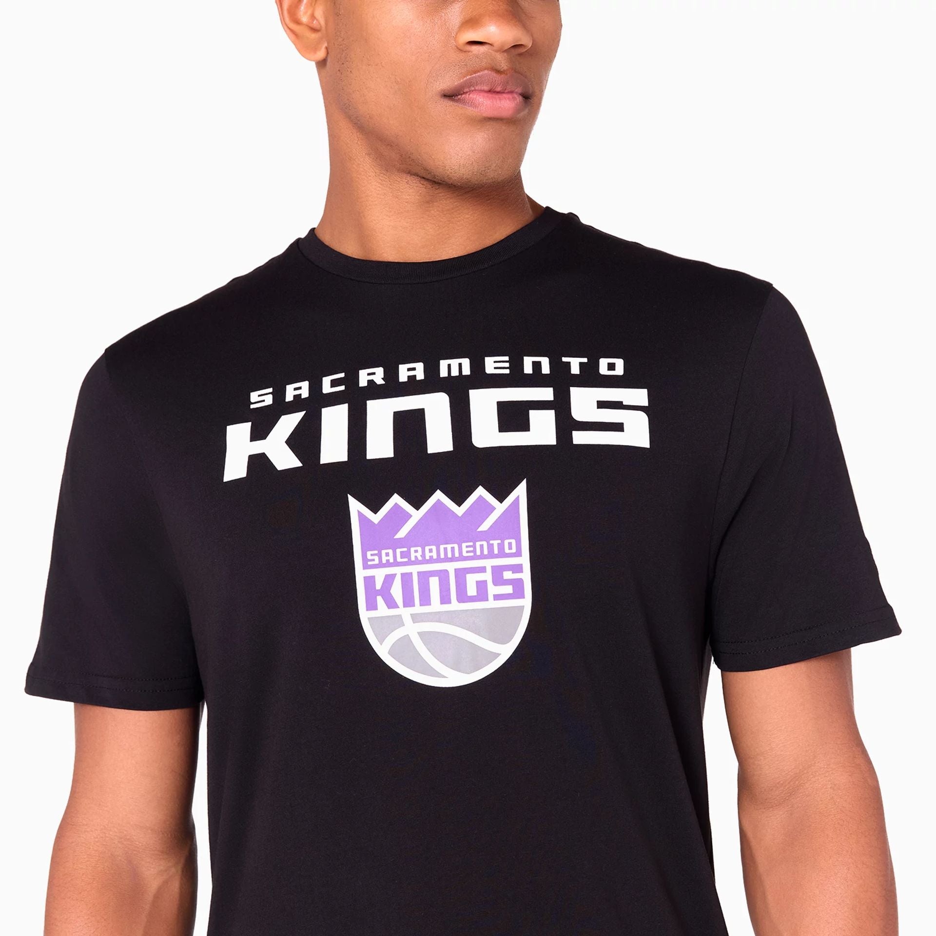 The Male model is wearing Sacramento Kings NBA Black T-Shirt 2