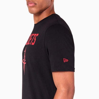 The Male model is wearing Houston Rockets NBA Black T-Shirt 4