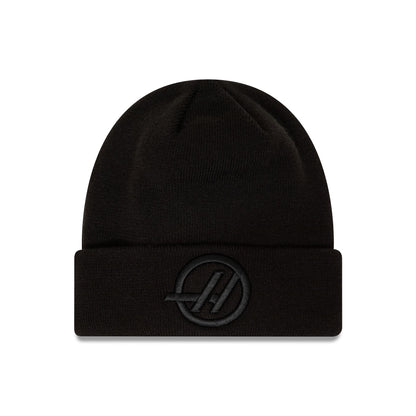 This is a Haas Formula 1 Essential Black Cuff Knit Beanie Hat 2