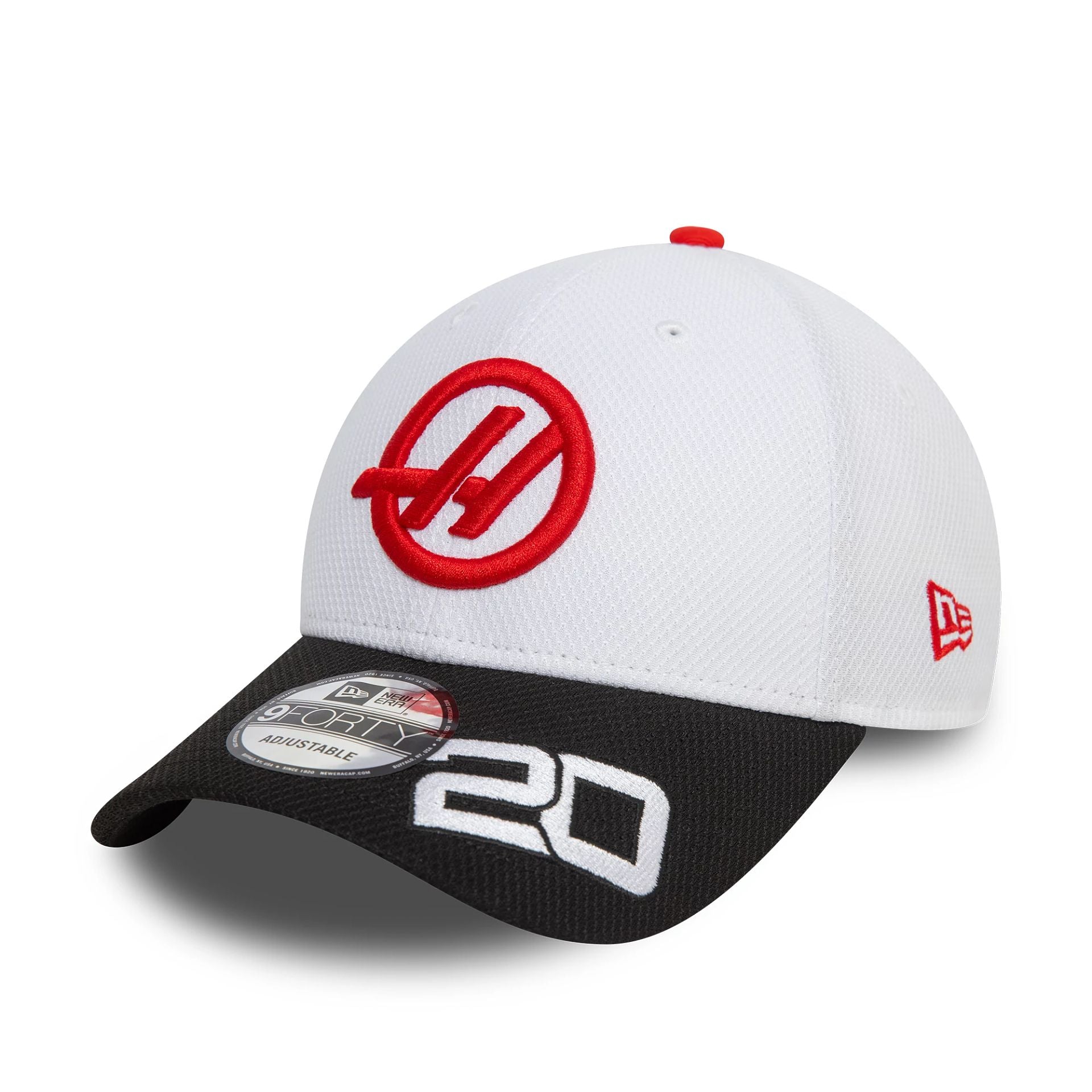 This is a MoneyGram Haas F1 Team Driver Kevin Magnussen White 9FORTY Adjustable Cap 5