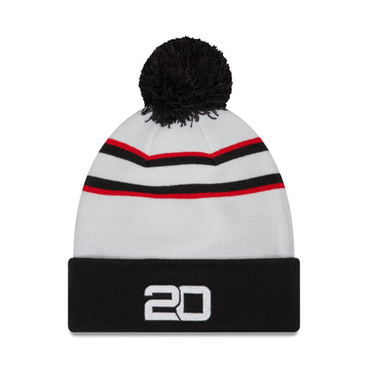 This is a Haas Formula 1 Driver Kevin Magnussen White Cuff Knit Beanie Hat 1