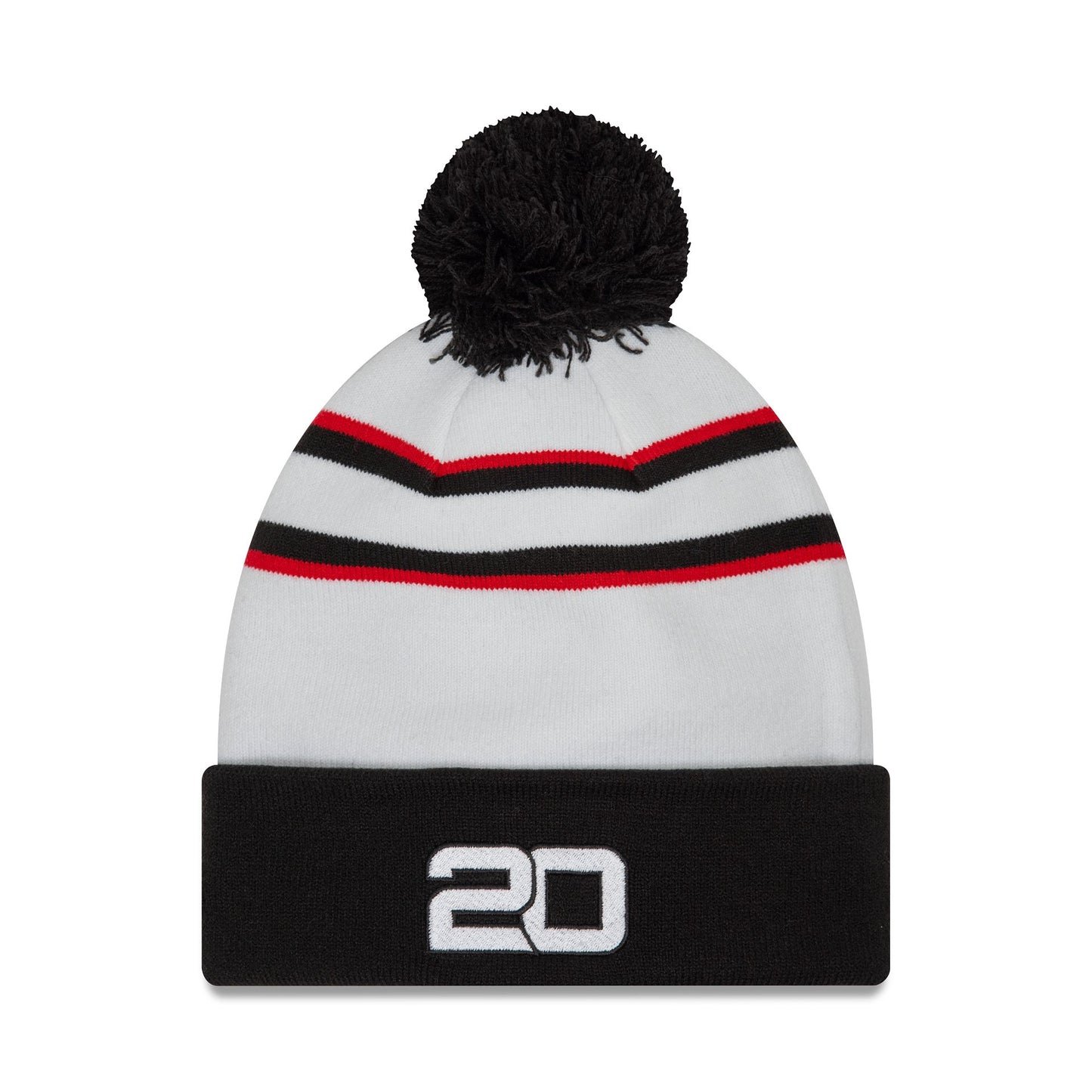 This is a Haas Formula 1 Driver Kevin Magnussen White Cuff Knit Beanie Hat 1