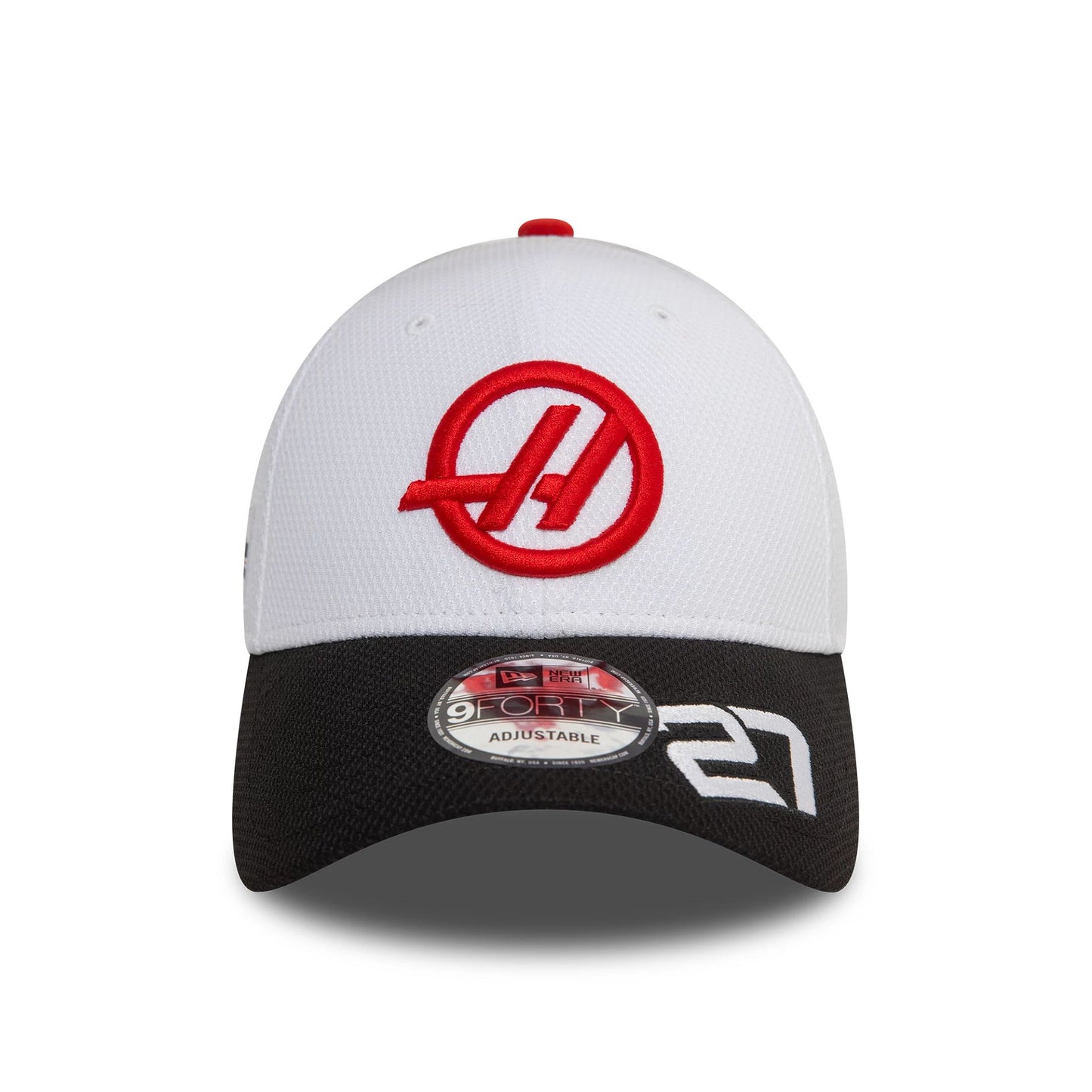 This is a MoneyGram Haas F1 Team Driver Nico Hulkenberg White 9FORTY Adjustable Cap 3