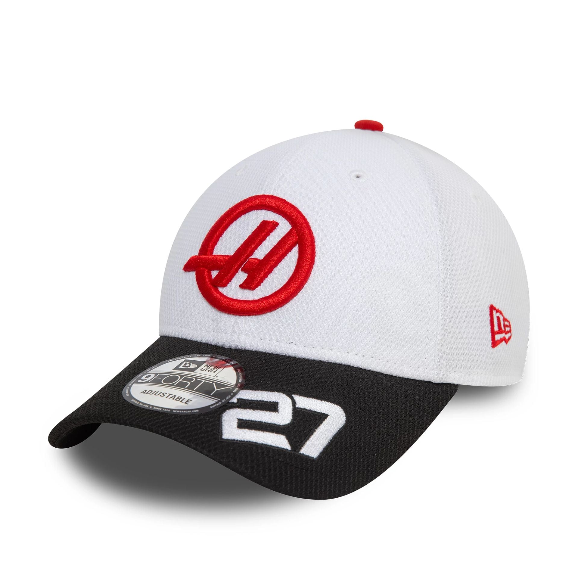 This is a MoneyGram Haas F1 Team Driver Nico Hulkenberg White 9FORTY Adjustable Cap 5