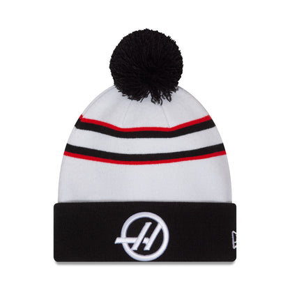 This is a Haas Formula 1 Driver Nico Hulkenberg White Cuff Knit Beanie Hat 1