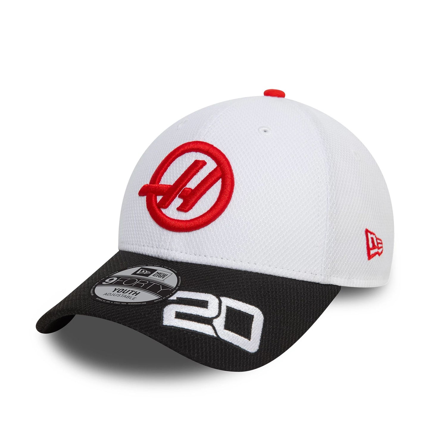 This is a MoneyGram Haas F1 Team Youth Driver Kevin Magnussen White 9FORTY Adjustable Cap 5