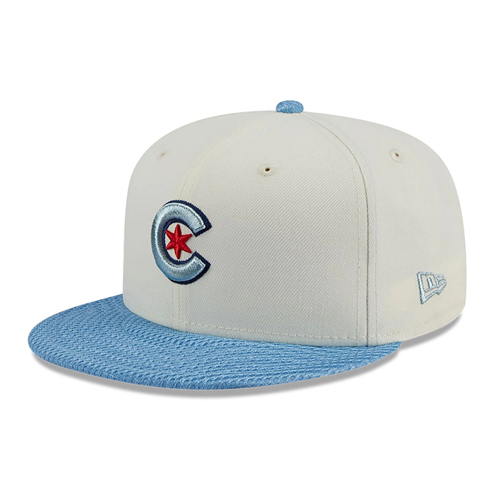 This is a Chicago Cubs City Mesh Chrome White 59FIFTY Fitted Cap 1