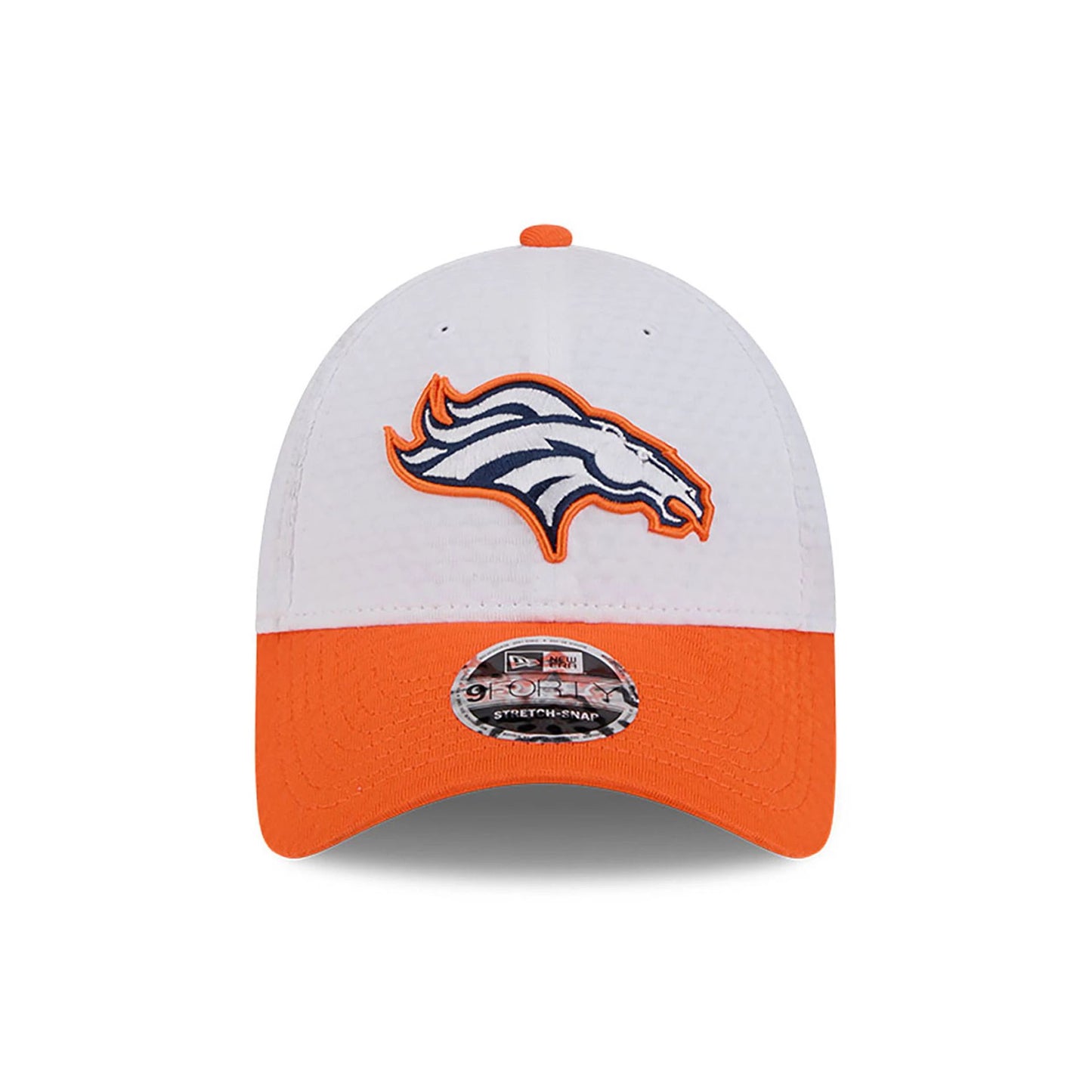 This is a Denver Broncos NFL Training 2024 White 9FORTY Stretch Snap Cap 2