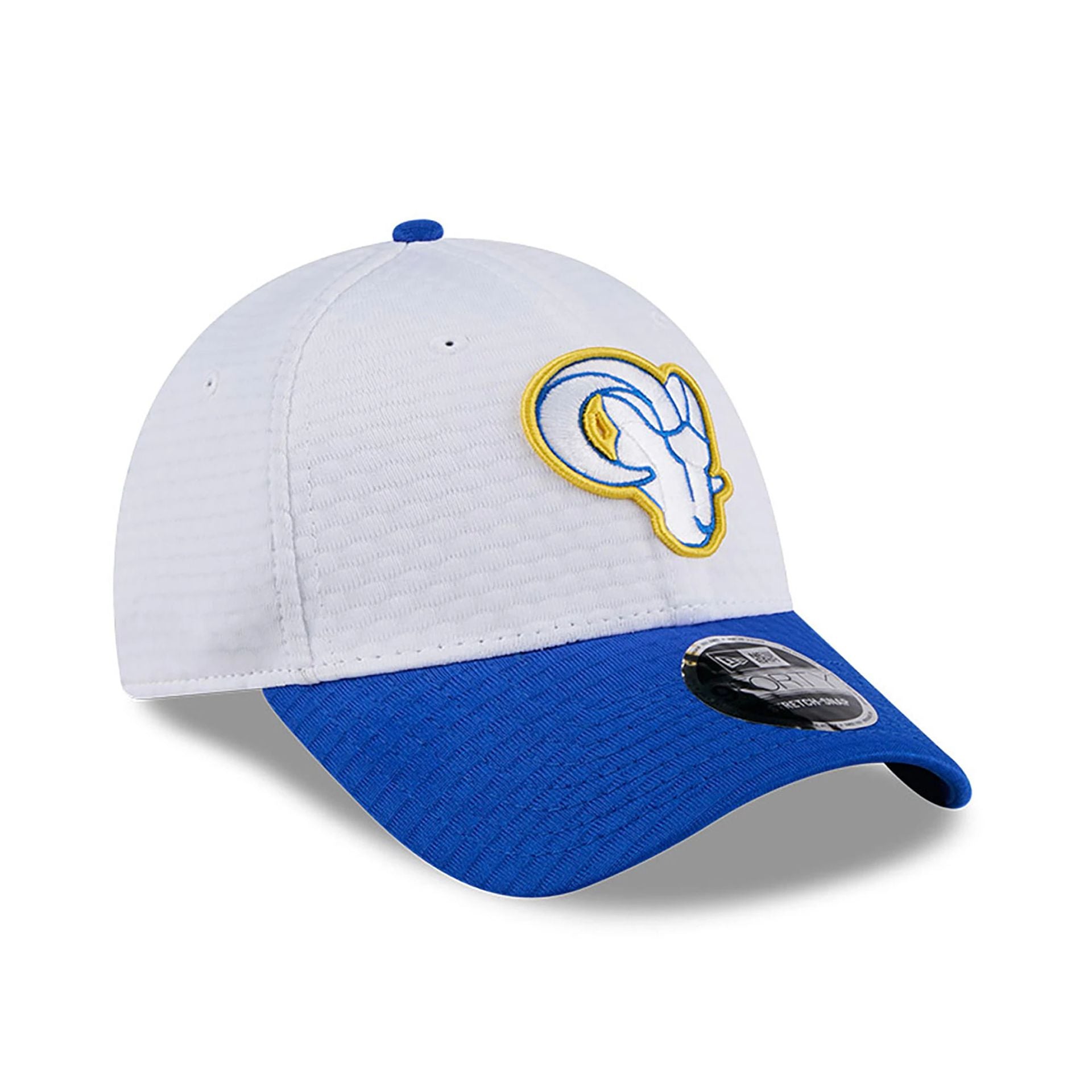 This is a LA Rams NFL Training 2024 White 9FORTY Stretch Snap Cap 3