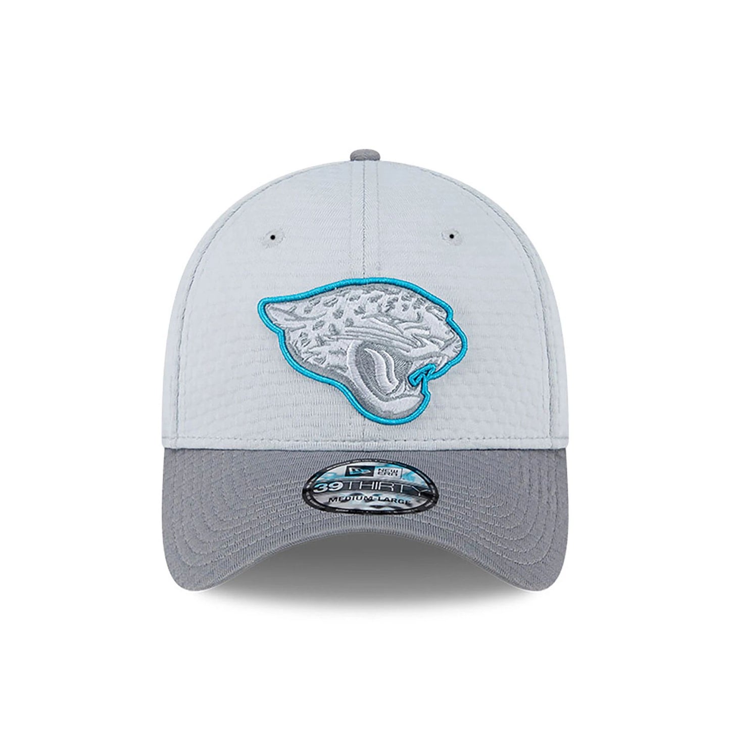 This is a Jacksonville Jaguars NFL Training 2024 Grey 39THIRTY Stretch Fit Cap 3