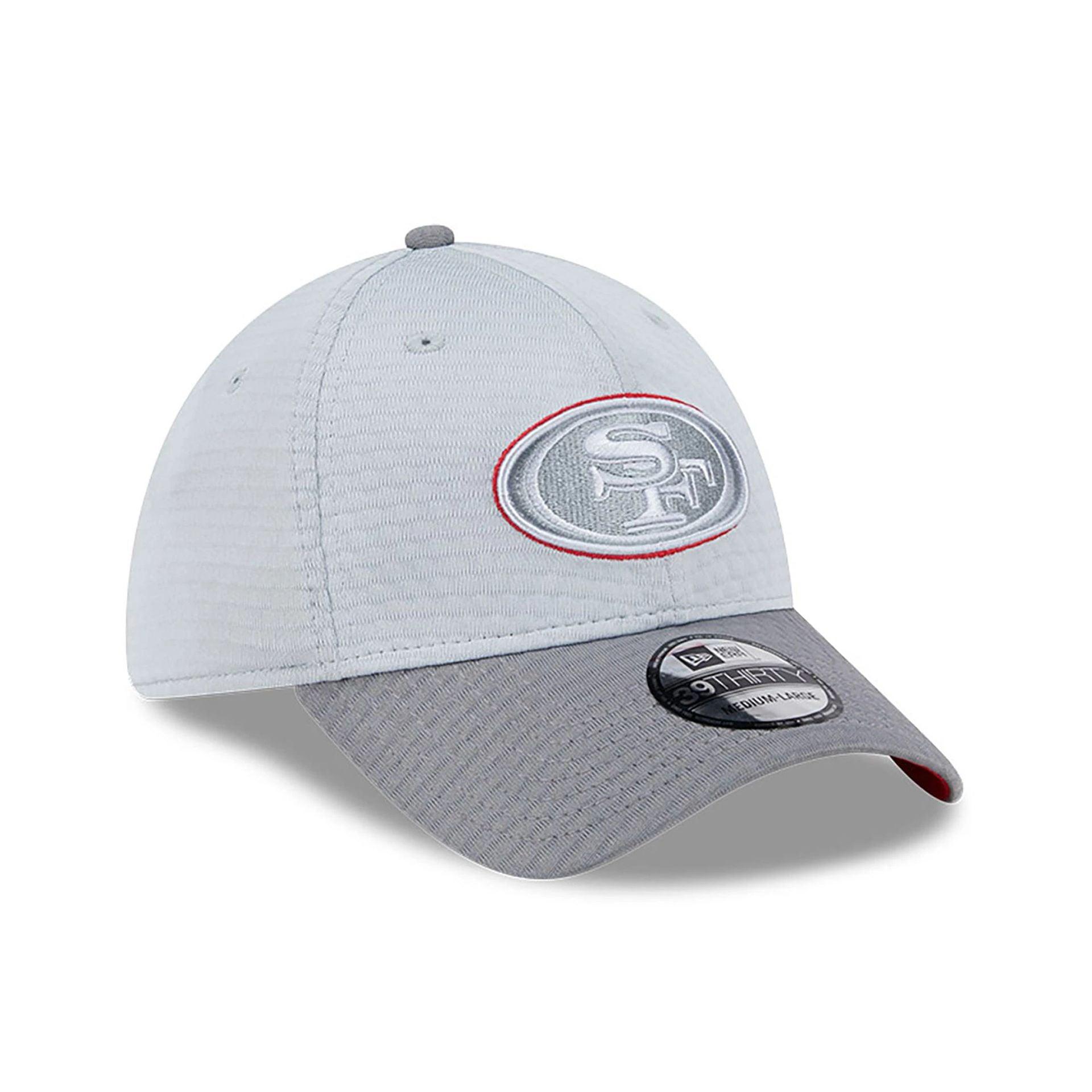 This is a San Francisco 49ers NFL Training 2024 Grey 39THIRTY Stretch Fit Cap 1