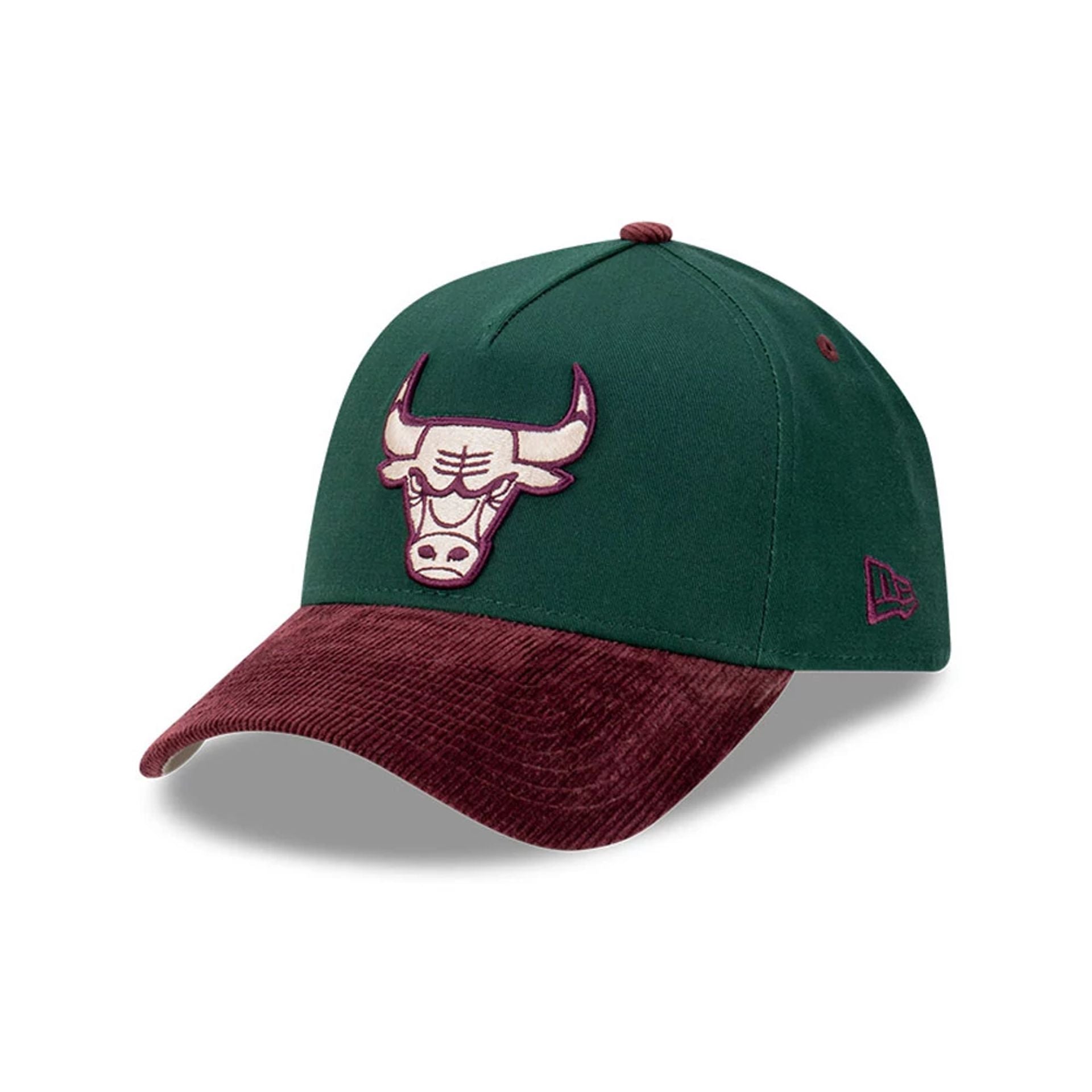 This is a Chicago Bulls Rhubarb Cord Dark Green 9FORTY A-Frame Adjustable Cap 1