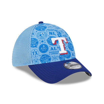 This is a Texas Rangers MLB All Star Game Mesh Pastel Blue 39THIRTY Stretch Fit Cap 1