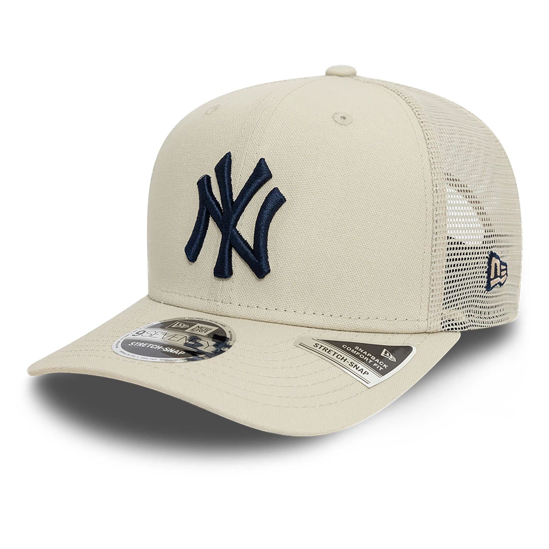 This is a New York Yankees Canvas Light Beige 9SEVENTY Stretch Snap Adjustable Cap 1