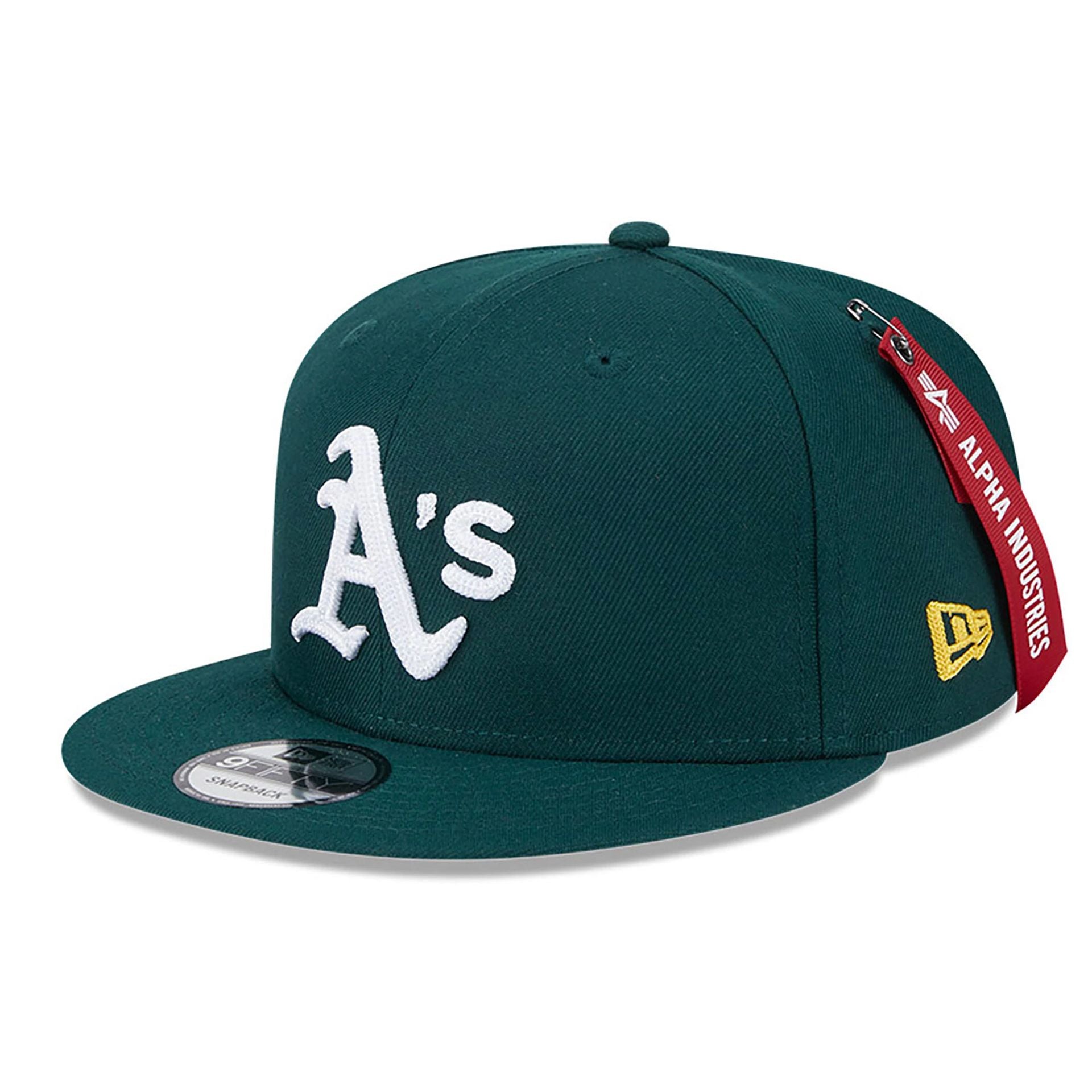 This is a Oakland Athletics MLB x Alpha Industries Dark Green 9FIFTY Snapback Adjustable Cap 1