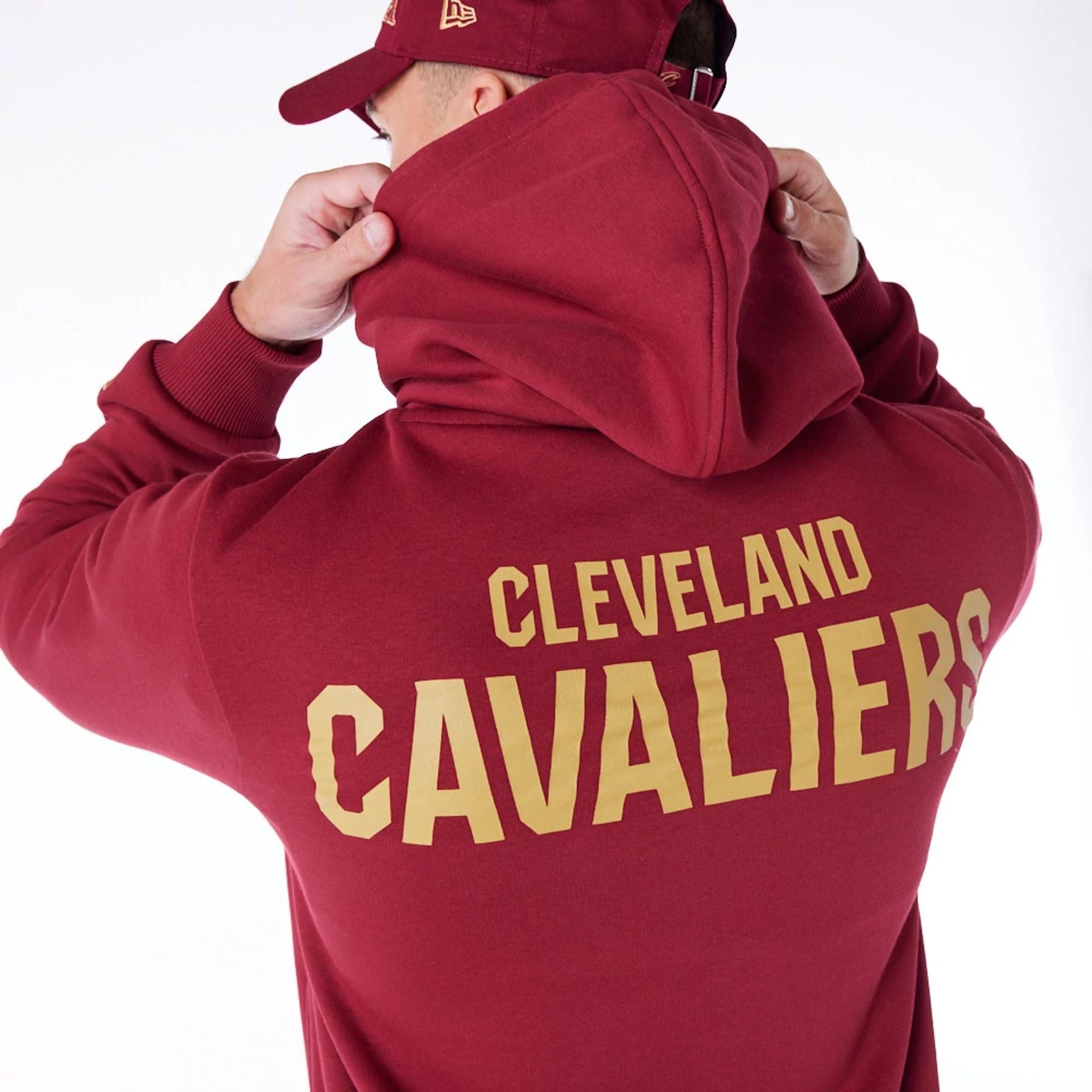 The Male model is wearing Cleveland Cavaliers NBA Paris Games Dark Red Pullover Hoodie 2