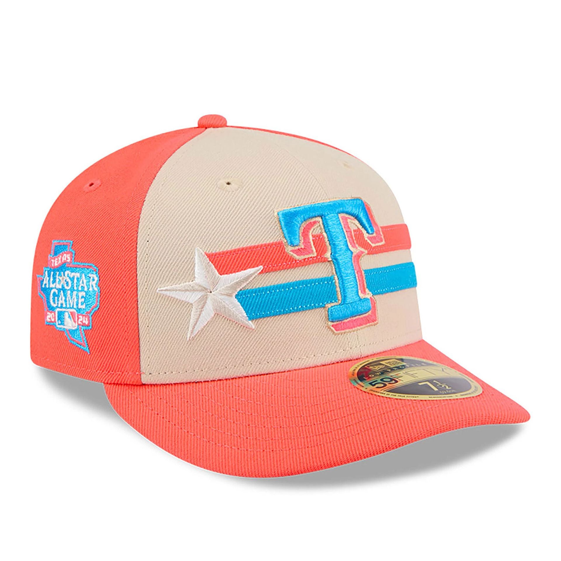 This is a Texas Rangers MLB All Star Game 2024 Bright Red Low Profile 59FIFTY Fitted Cap 1