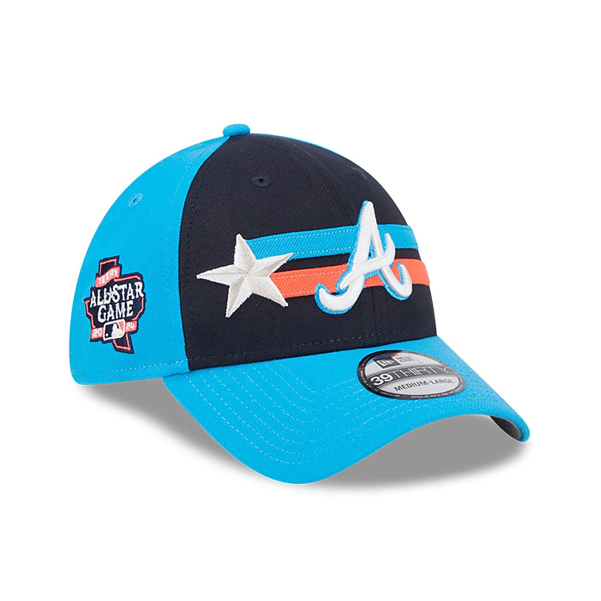 This is a Atlanta Braves MLB All Star Game 2024 Blue 39THIRTY Stretch Fit Cap 1