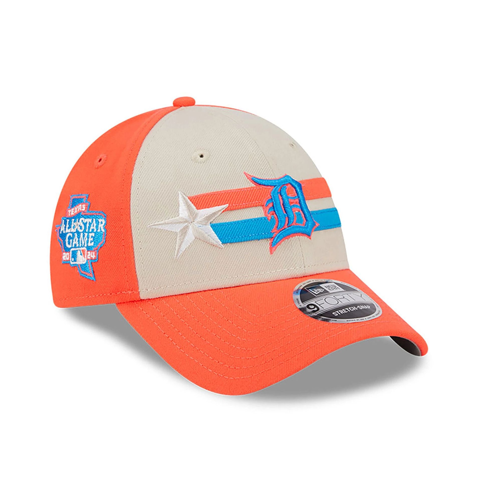 This is a Detroit Tigers MLB All Star Game 2024 Orange 9FORTY Stretch Snap Cap 1