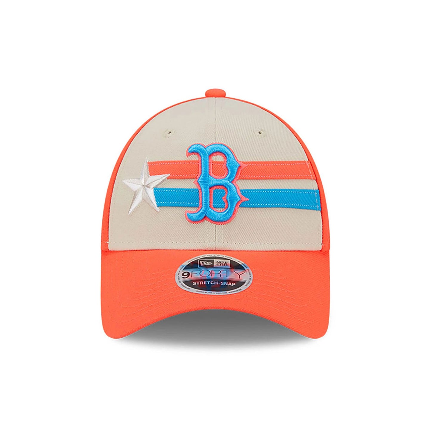 This is a Boston Red Sox MLB All Star Game 2024 Orange 9FORTY Stretch Snap Cap 5