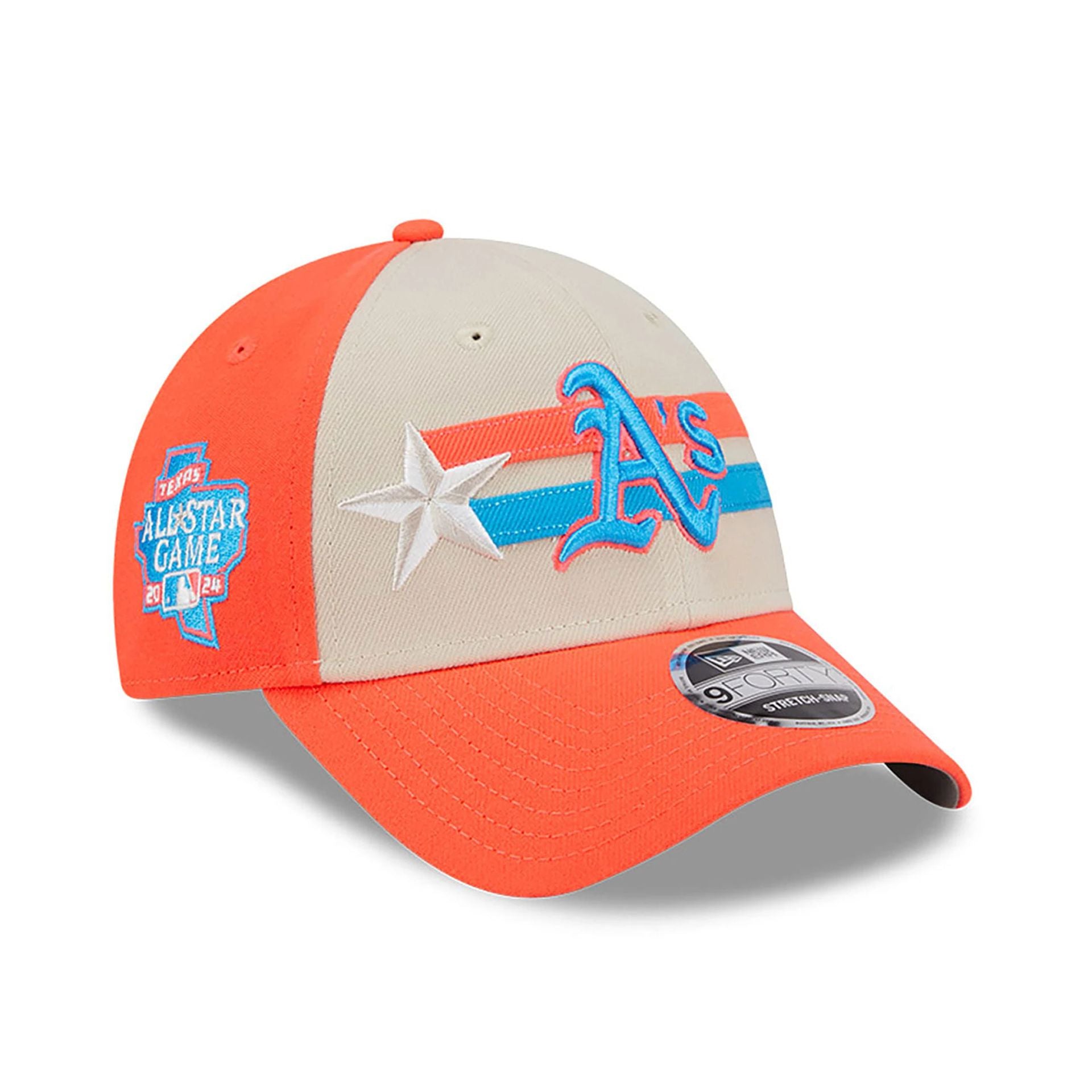 This is a Oakland Athletics MLB All Star Game 2024 Orange 9FORTY Stretch Snap Cap 1