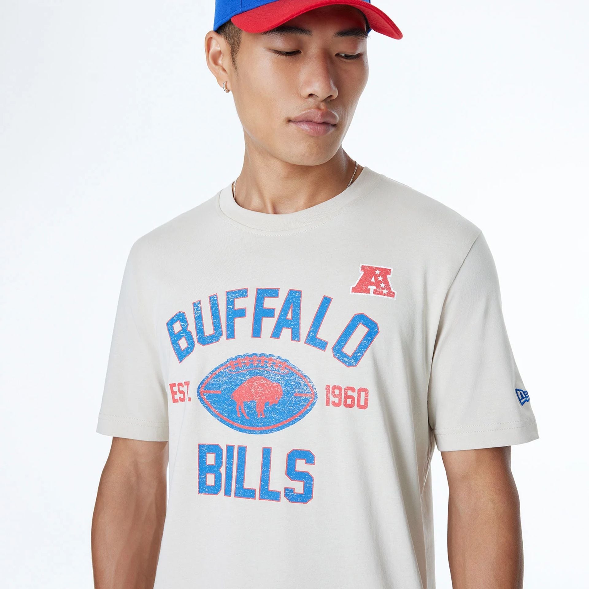 The Male model is wearing Buffalo Bills NFL 3rd Down Historic Light Beige T-Shirt  5