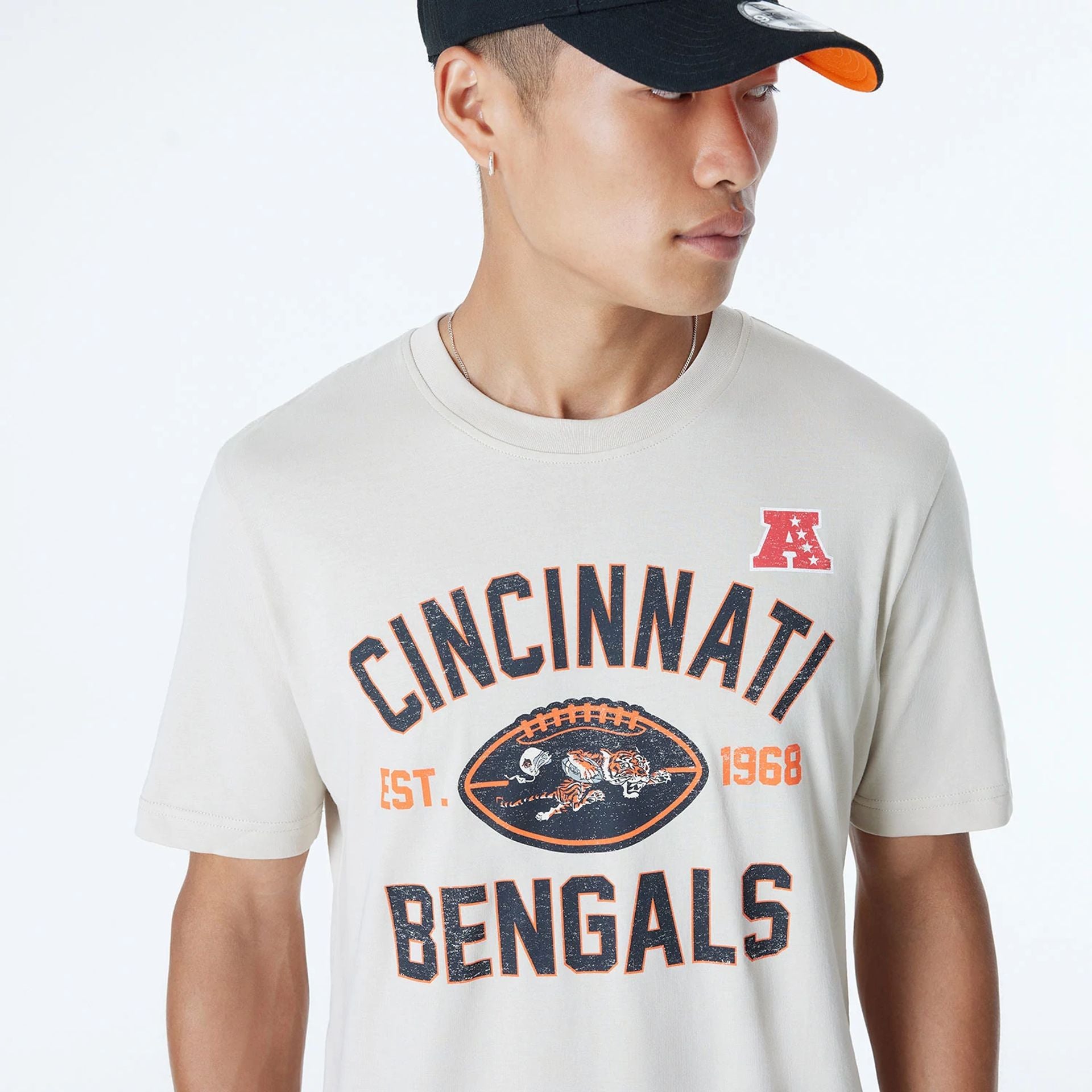 The Male model is wearing Cincinnati Bengals NFL 3rd Down Historic Light Beige T-Shirt  5