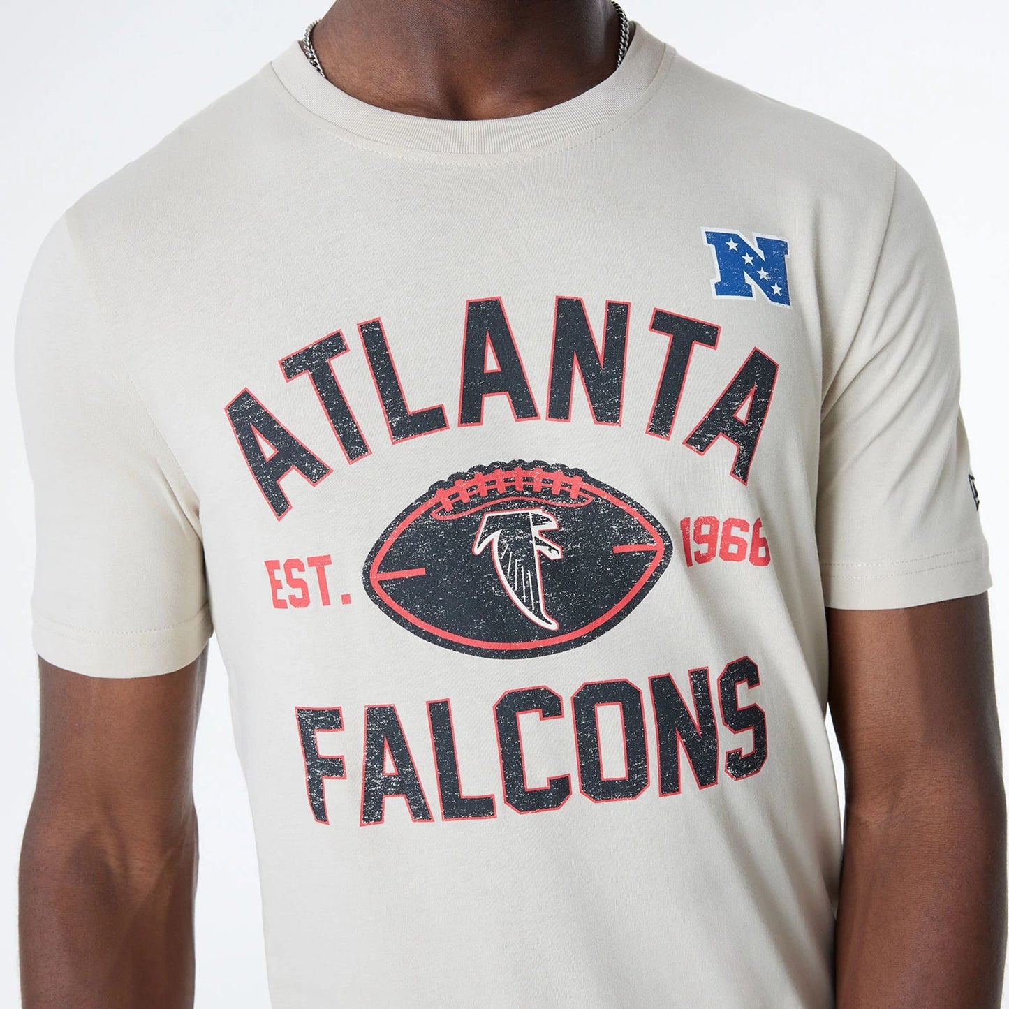 The Male model is wearing Atlanta Falcons NFL 3rd Down Historic Light Beige T-Shirt 3