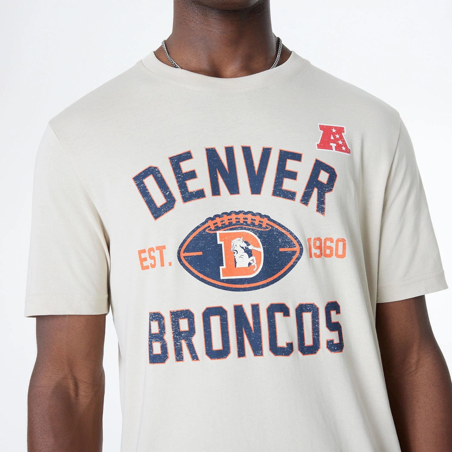 The Male model is wearing Denver Broncos NFL 3rd Down Historic Light Beige T-Shirt  3