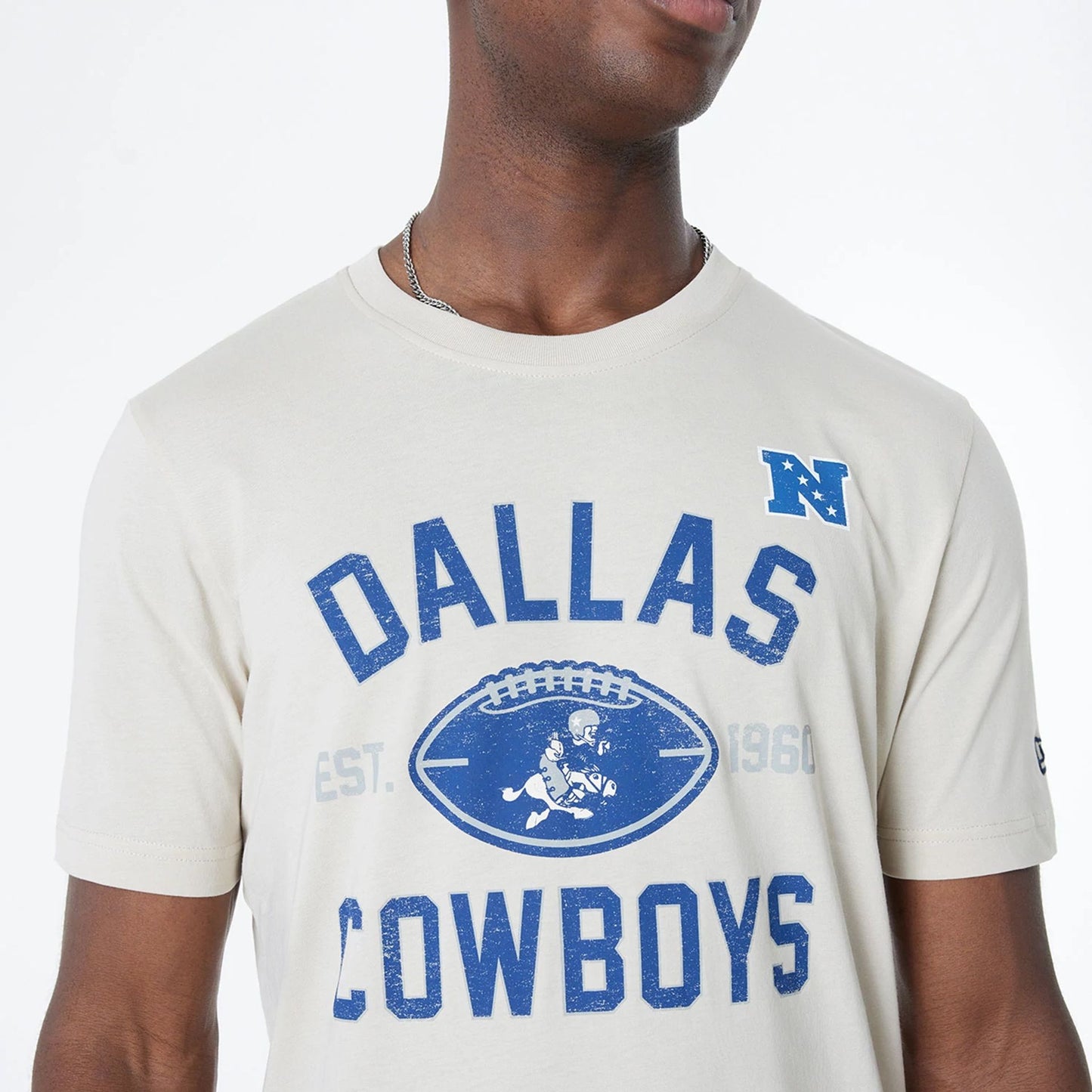 The Male model is wearing Dallas Cowboys NFL 3rd Down Historic Light Beige T-Shirt 5