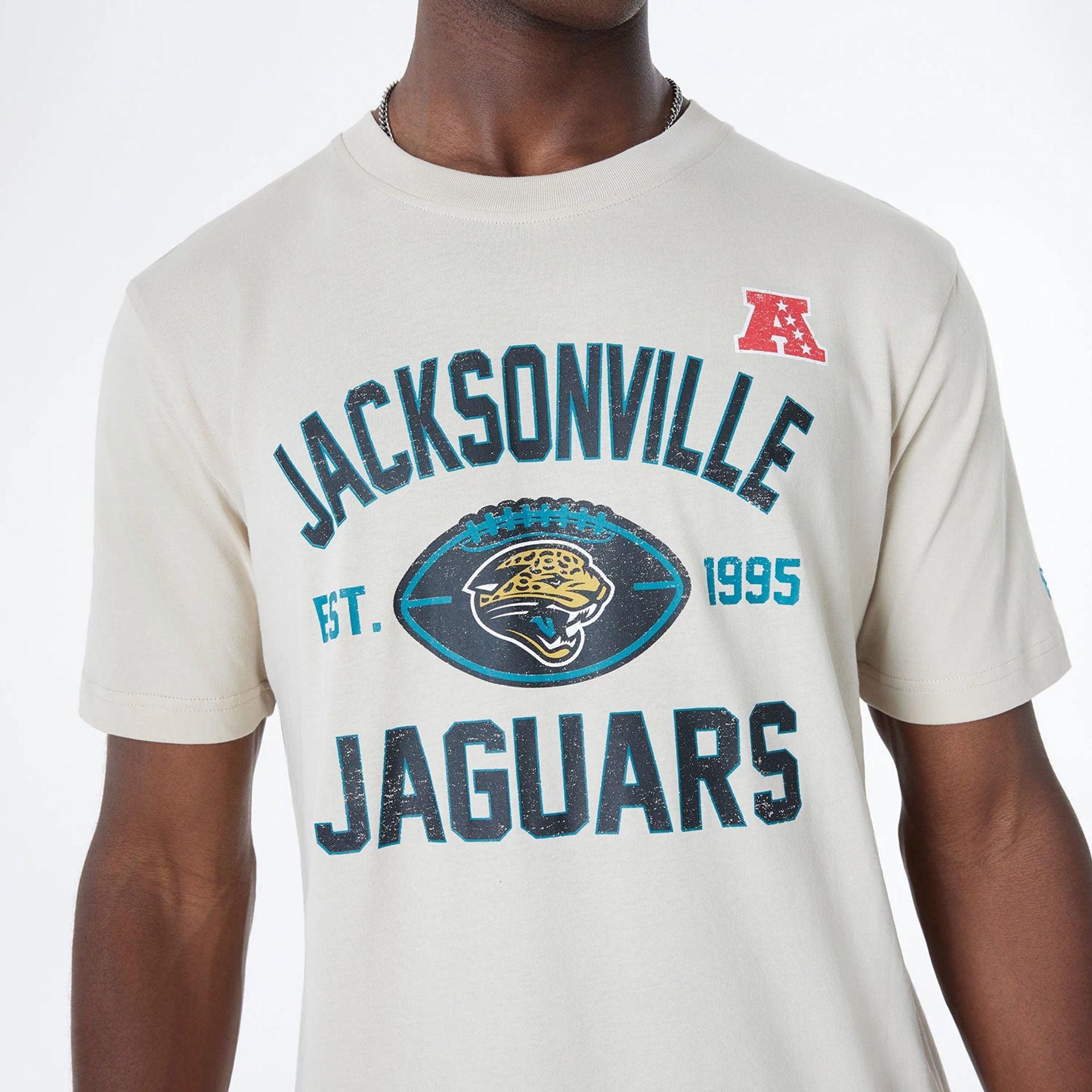 The Male model is wearing Jacksonville Jaguars NFL 3rd Down Historic Light Beige T-Shirt 3