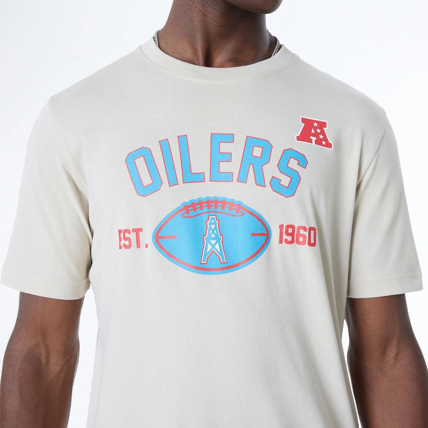 The Male model is wearing NFL Oilers NFL 3rd Down Historic Light Beige T-Shirt  3