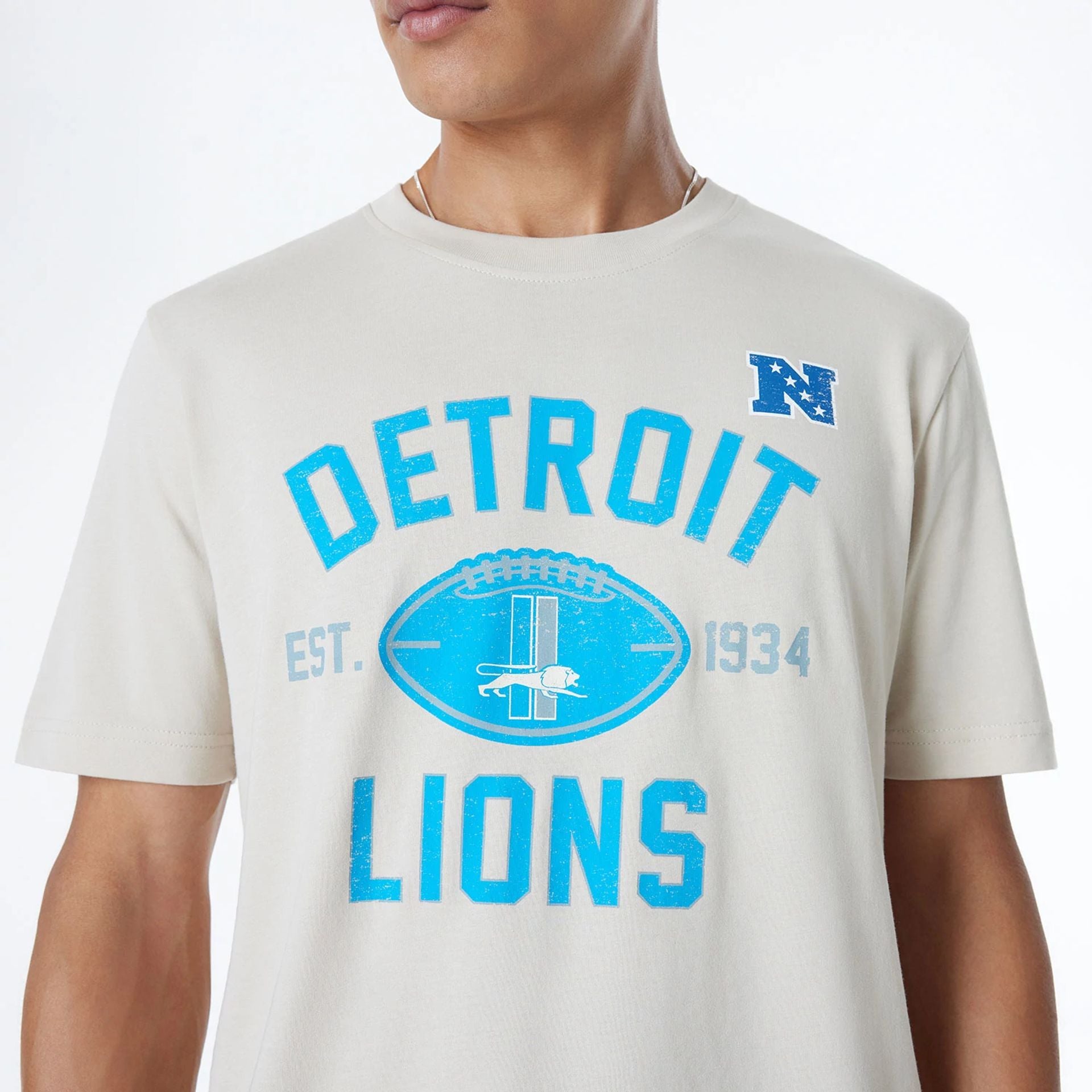 The Male model is wearing Detroit Lions NFL 3rd Down Historic Light Beige T-Shirt  3