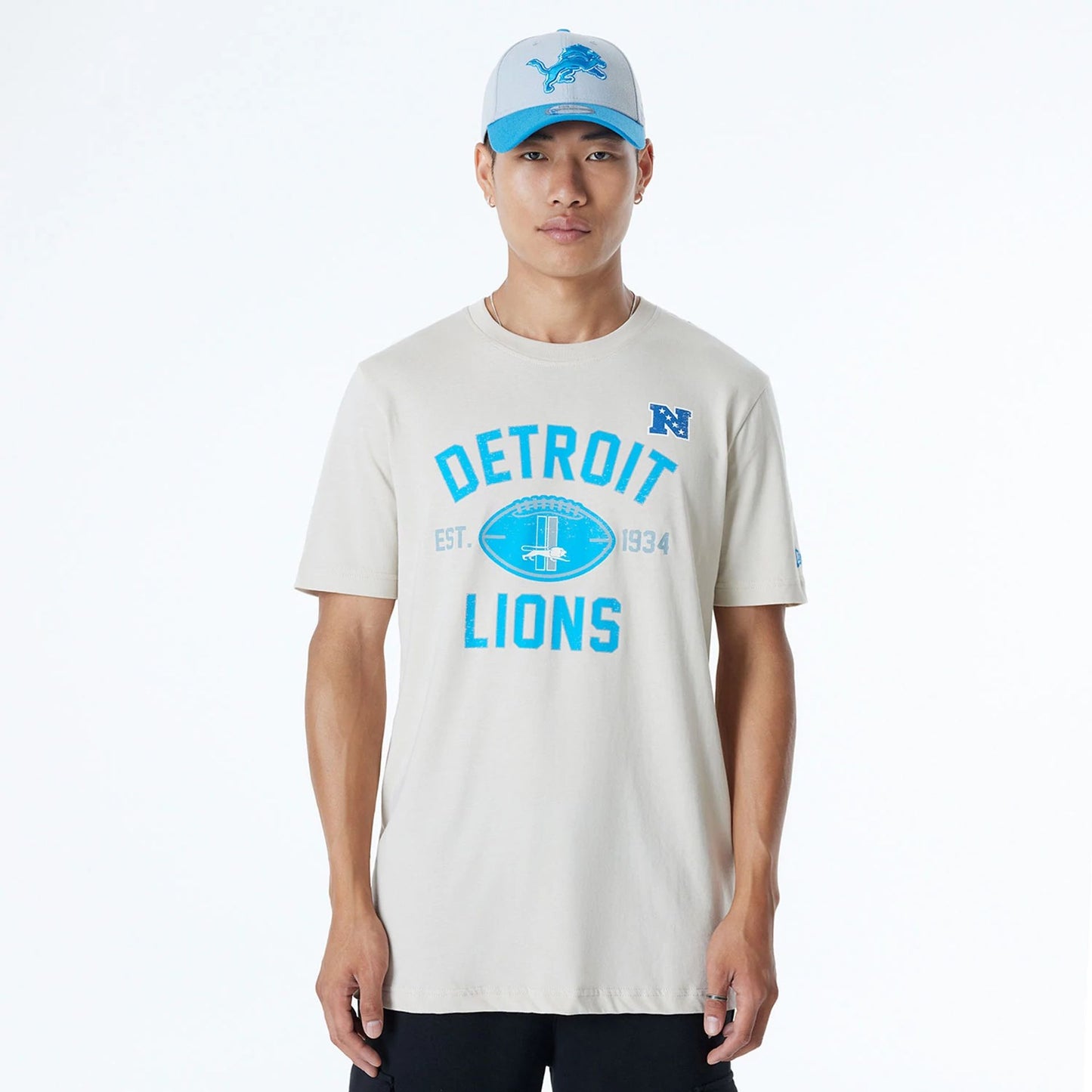 The Male model is wearing Detroit Lions NFL 3rd Down Historic Light Beige T-Shirt  1