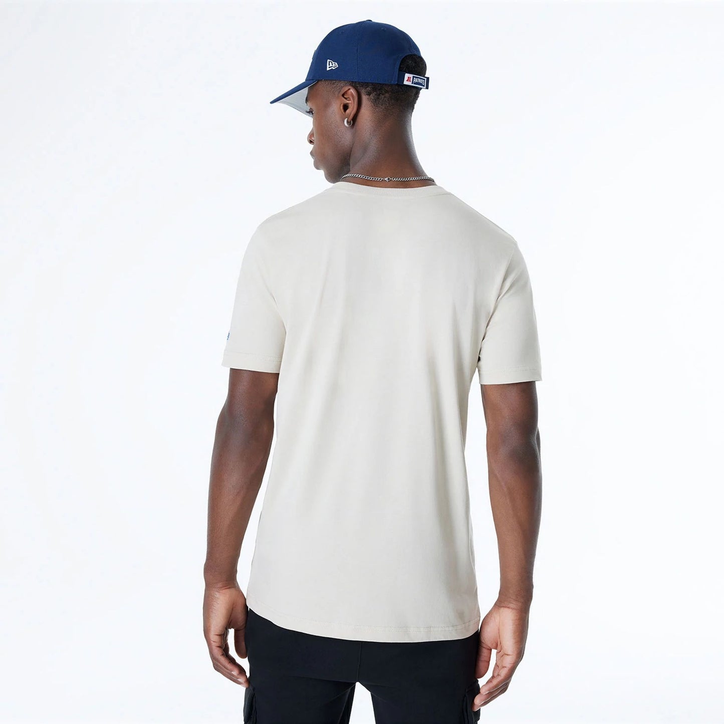 The Male model is wearing New England Patriots NFL 3rd Down Historic Light Beige T-Shirt  2