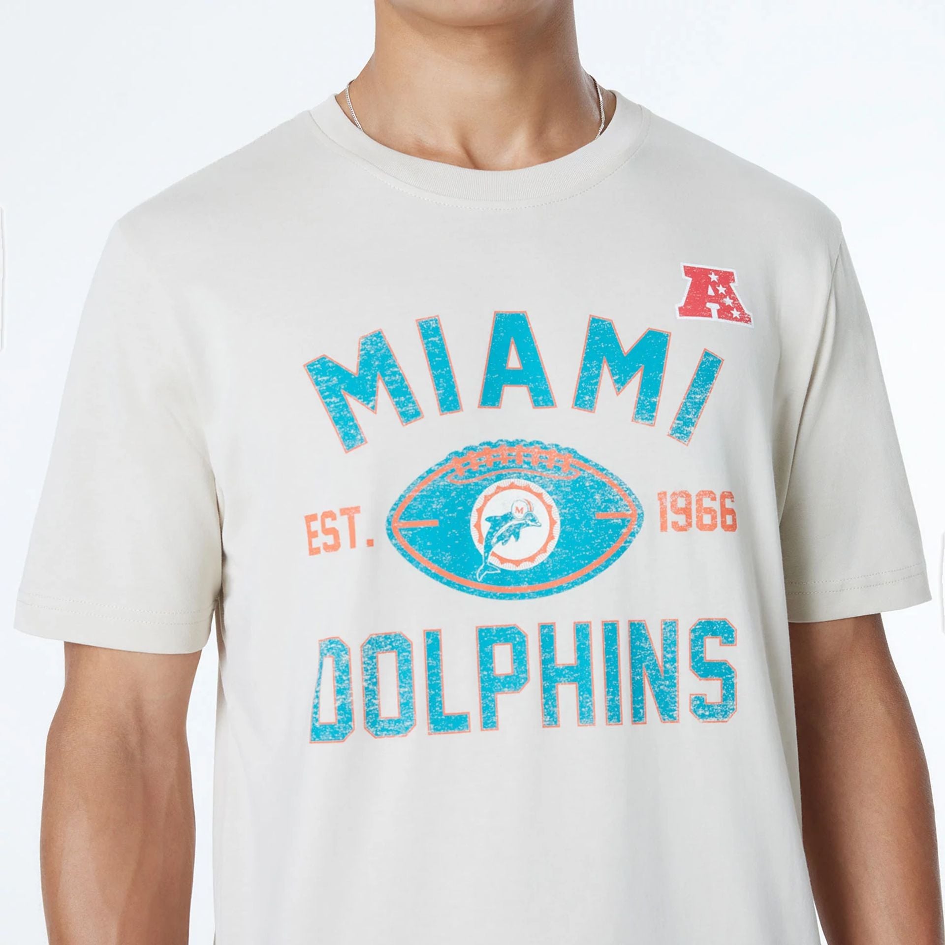 The Male model is wearing Miami Dolphins NFL 3rd Down Historic Light Beige T-Shirt  3