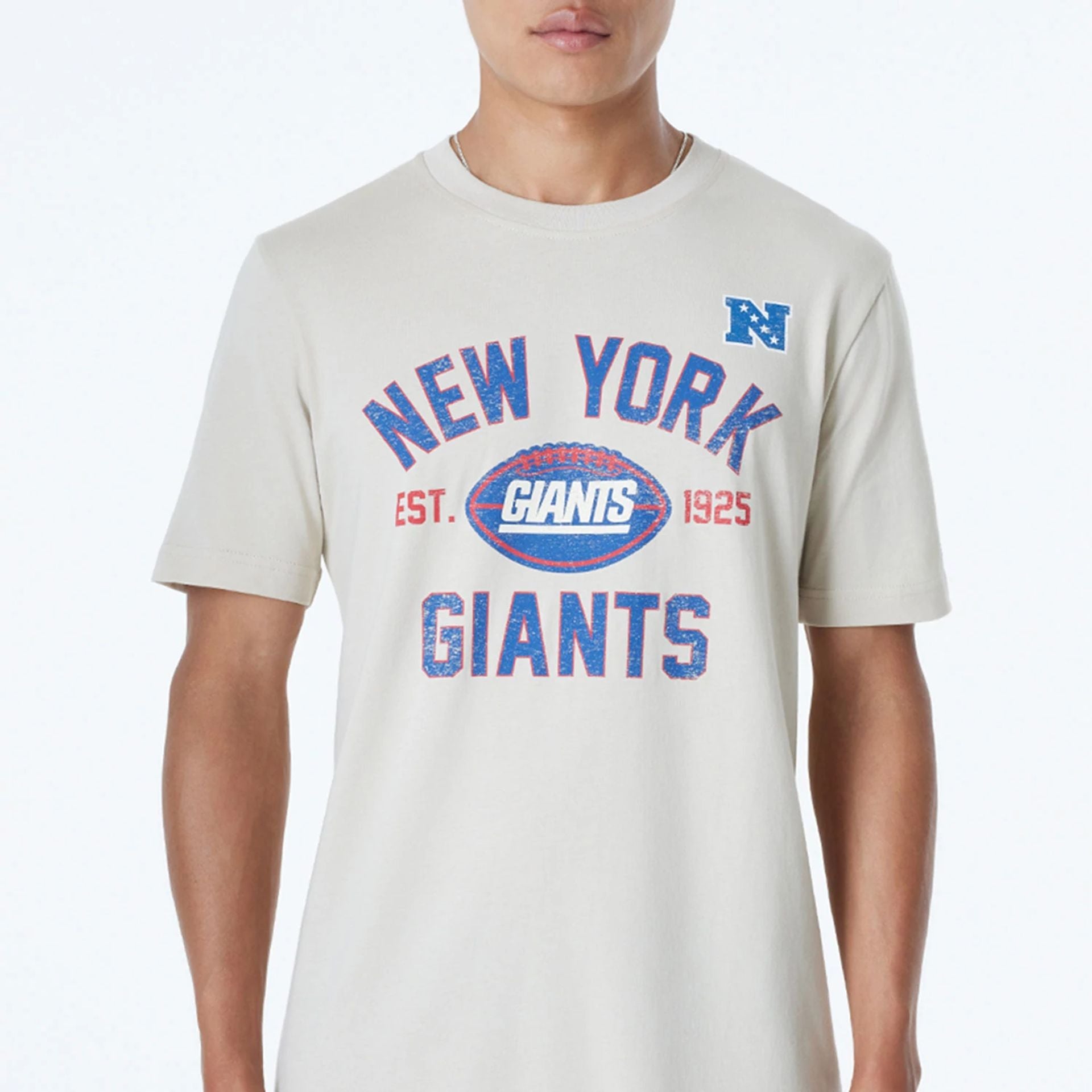 The Male model is wearing New York Giants NFL 3rd Down Historic Light Beige T-Shirt  3