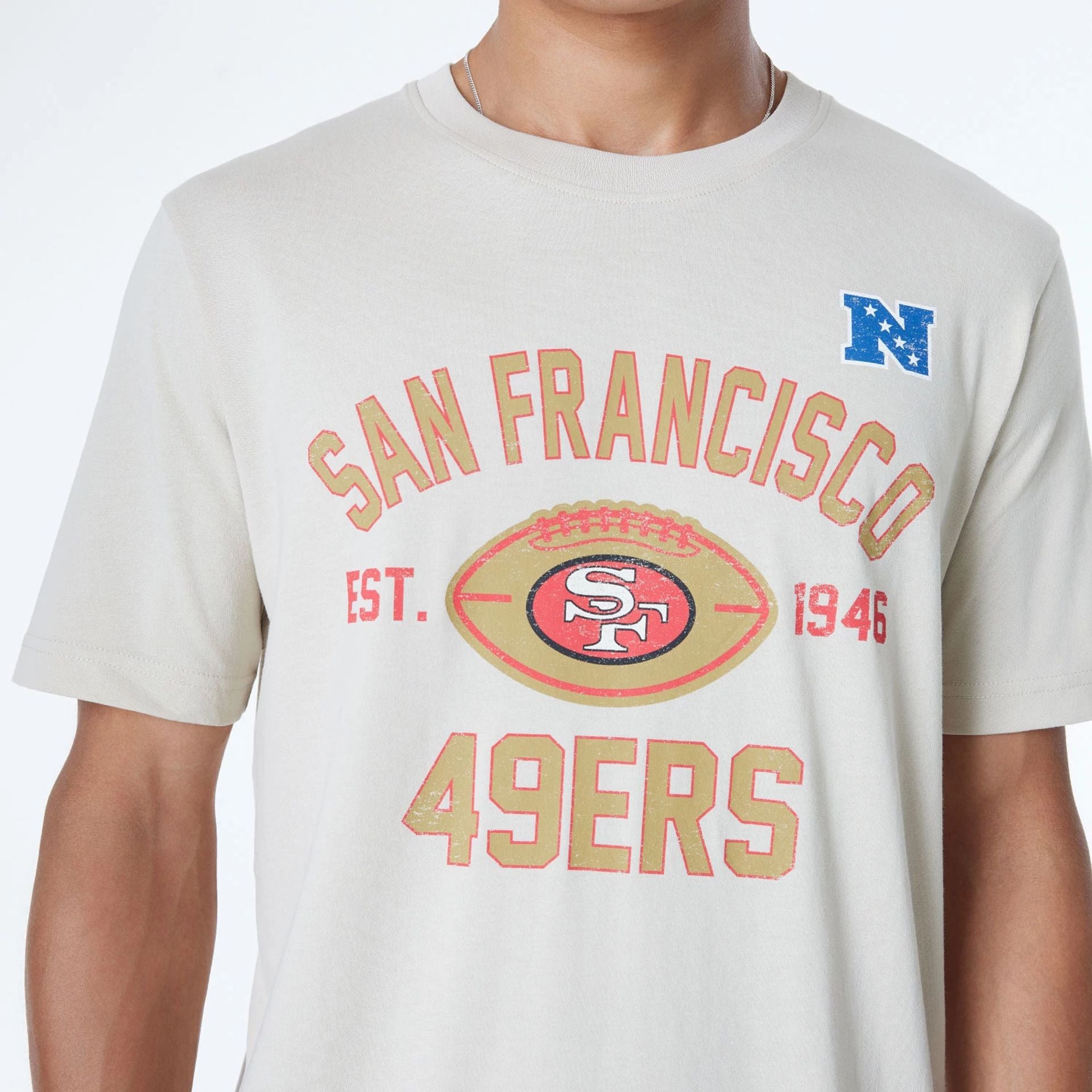 The Male model is wearing San Francisco 49ers NFL 3rd Down Historic Light Beige T-Shirt 3