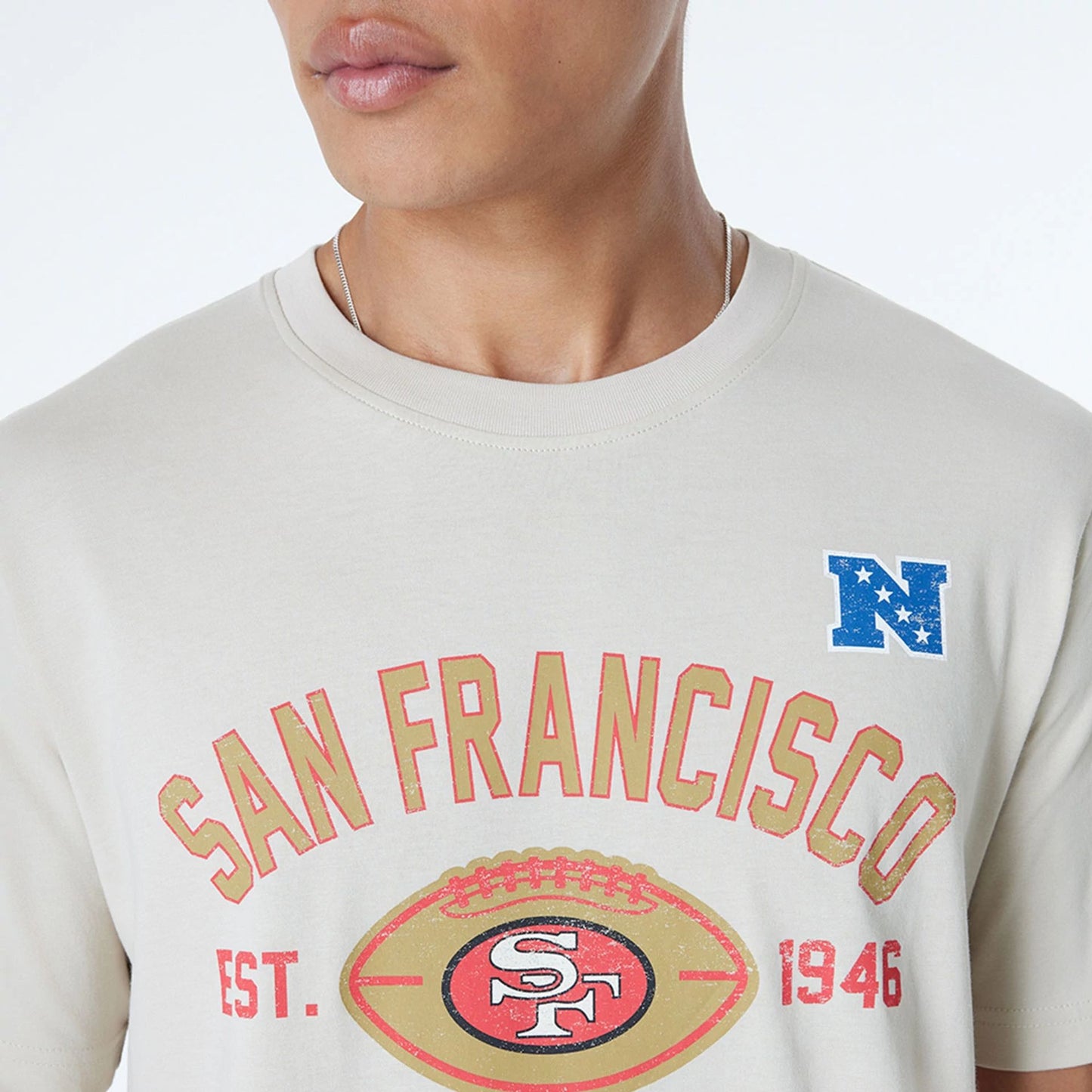 The Male model is wearing San Francisco 49ers NFL 3rd Down Historic Light Beige T-Shirt 6