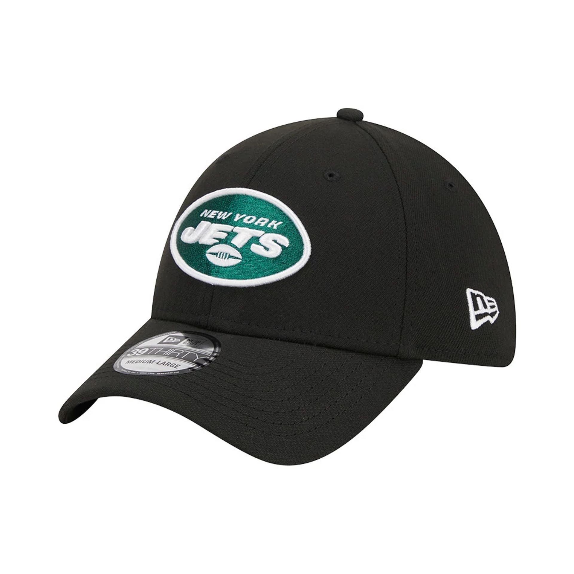 This is a New York Jets NFL Team Logo Black 39THIRTY Stretch Fit Cap 1