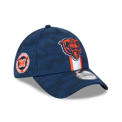 This is a Chicago Bears NFL Sideline 2024 Navy 39THIRTY Stretch Fit Adjustable Cap 1