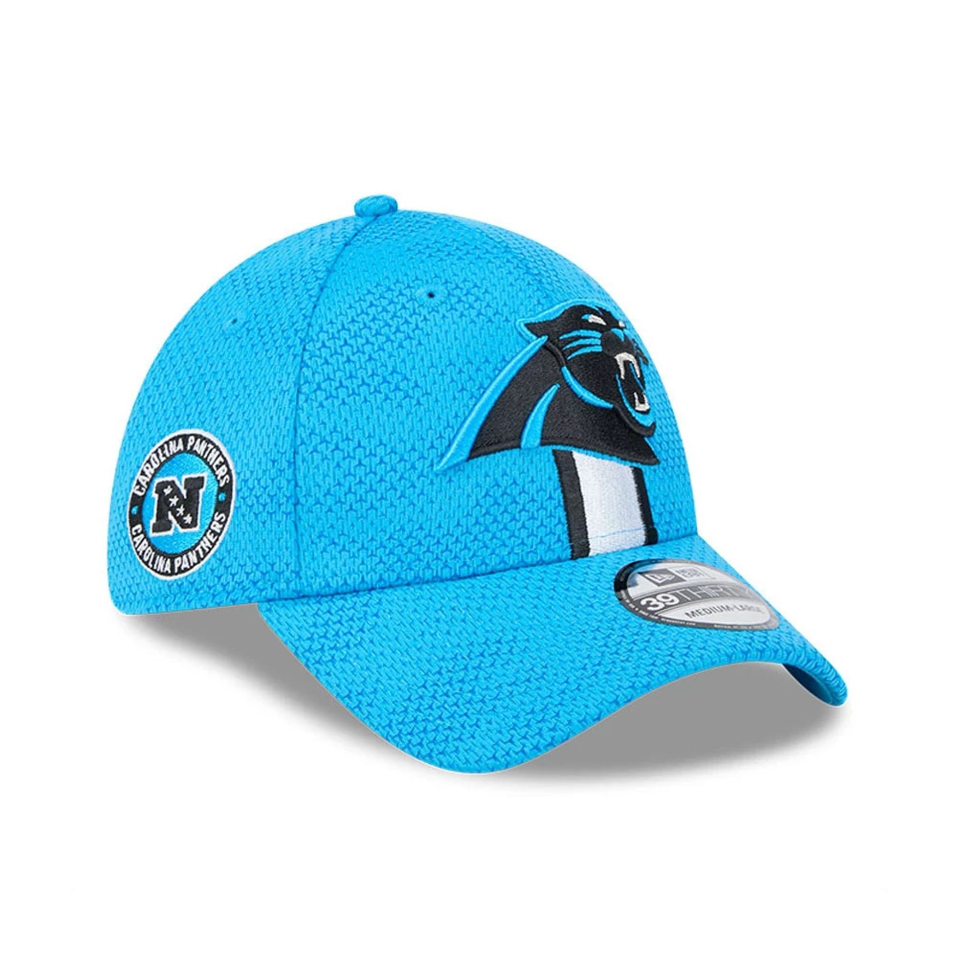 This is a Carolina Panthers NFL Sideline 2024 Blue 39THIRTY Stretch Fit Adjustable Cap 1