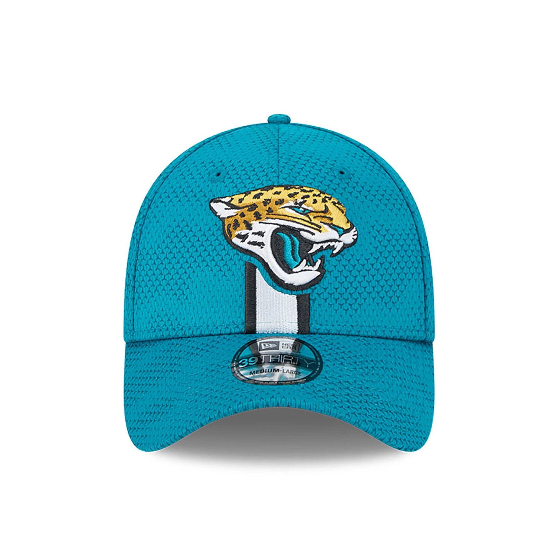 This is a Jacksonville Jaguars NFL Sideline 2024 Turquoise 39THIRTY Stretch Fit Cap 2