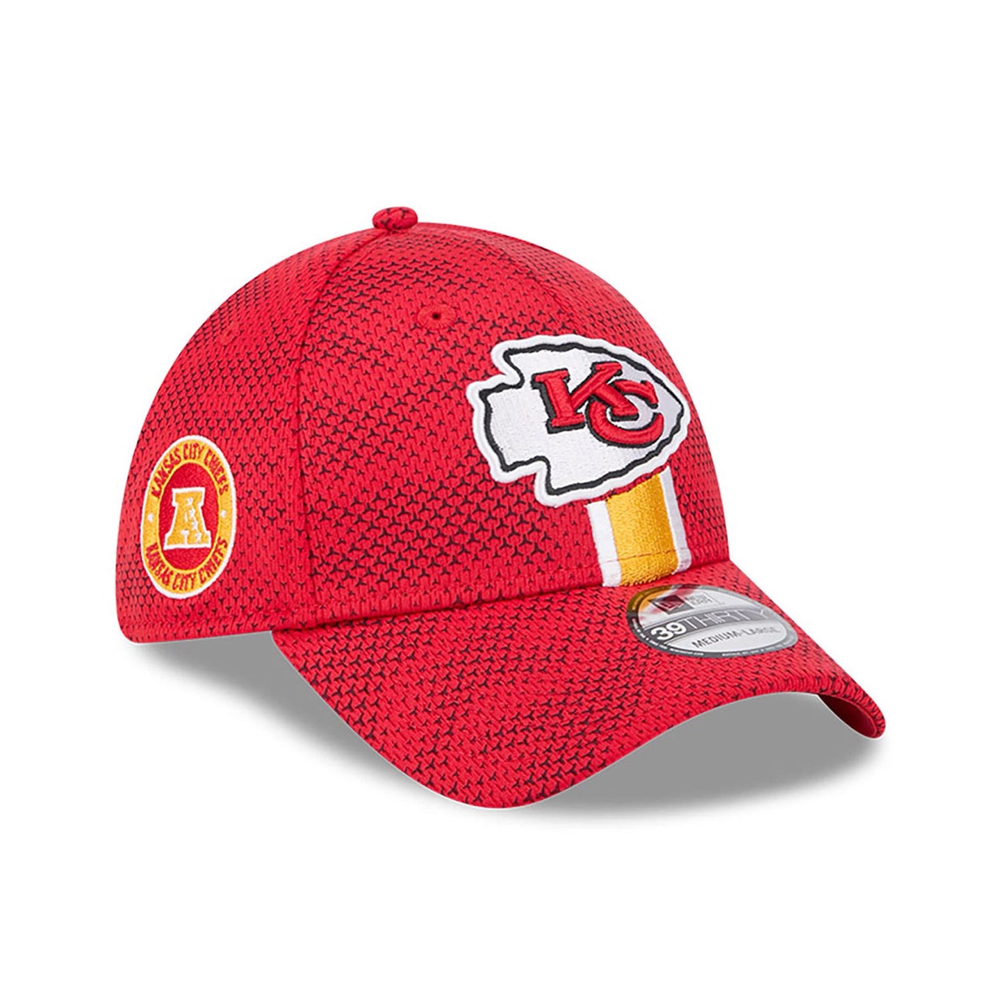 This is a Kansas City Chiefs NFL Sideline 2024 Red 39THIRTY Stretch Fit Cap 1