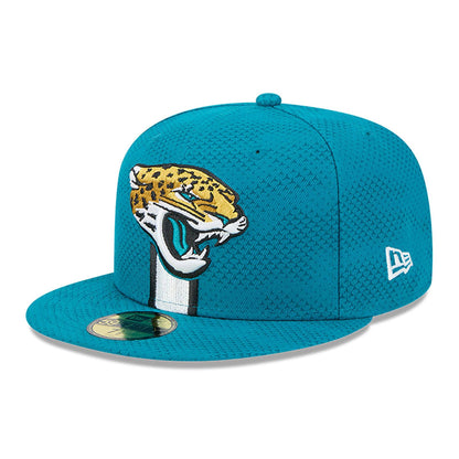 This is a Jacksonville Jaguars NFL Sideline 2024 Turquoise 59FIFTY Fitted Cap 3