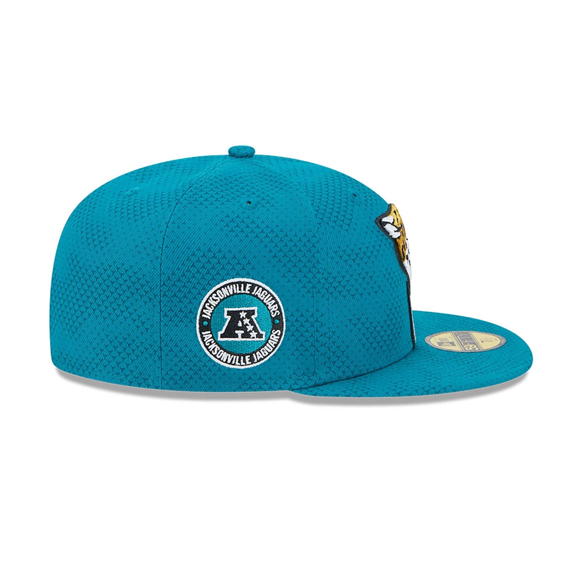 This is a Jacksonville Jaguars NFL Sideline 2024 Turquoise 59FIFTY Fitted Cap 6